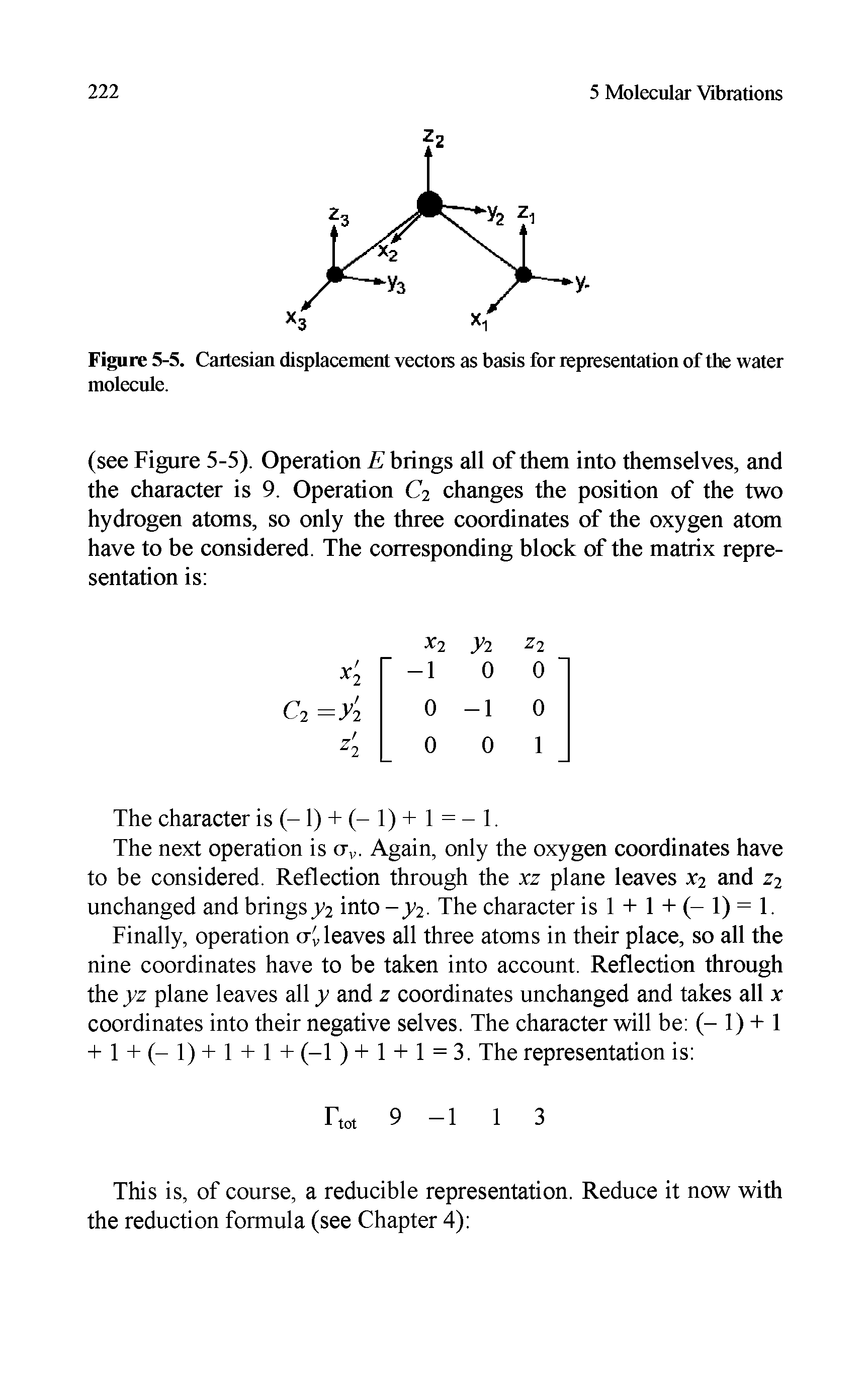 Figure 5-5. Cartesian displacement vectors as basis for representation of the water molecule.