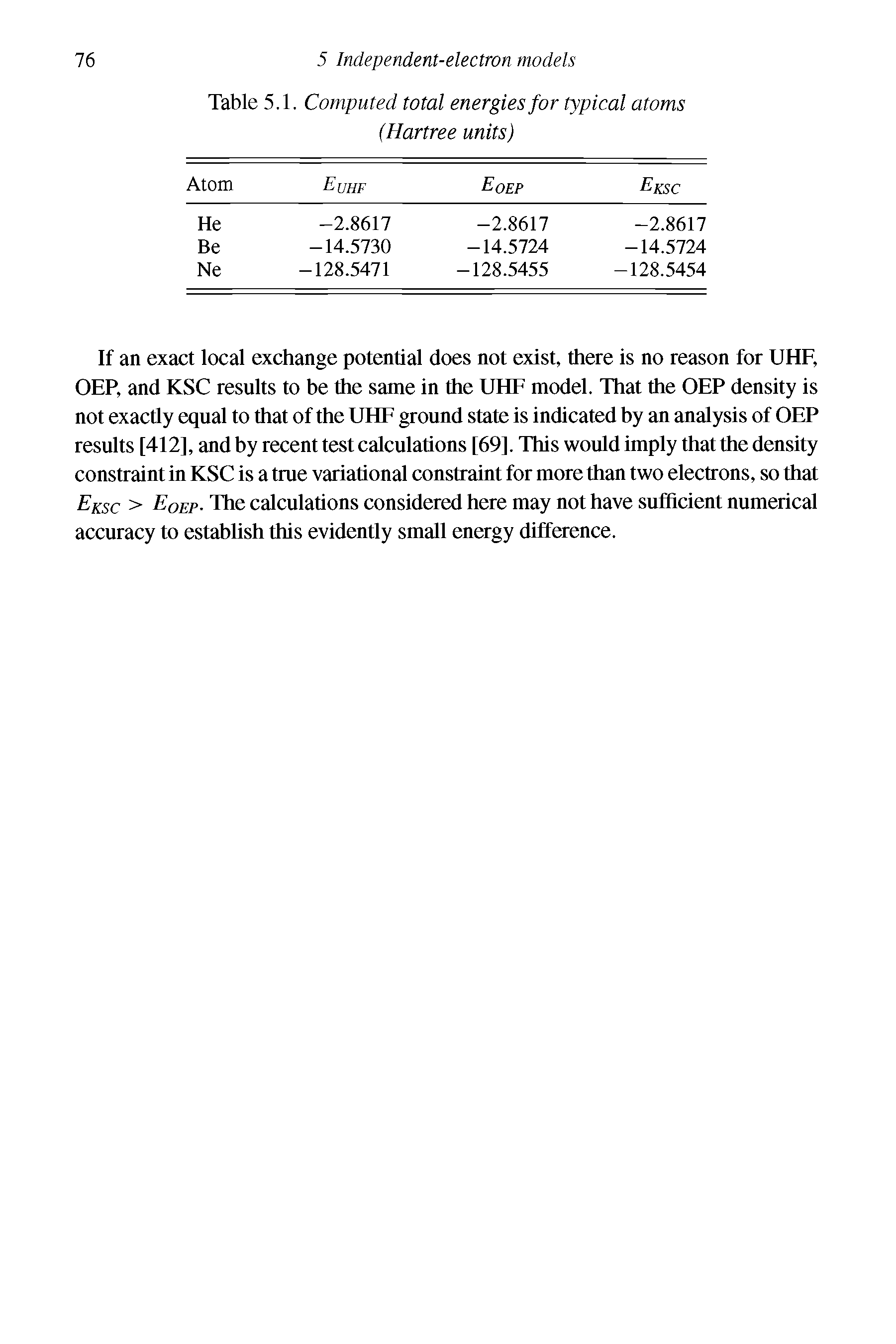 Table 5.1. Computed total energies for typical atoms (Hartree units)...