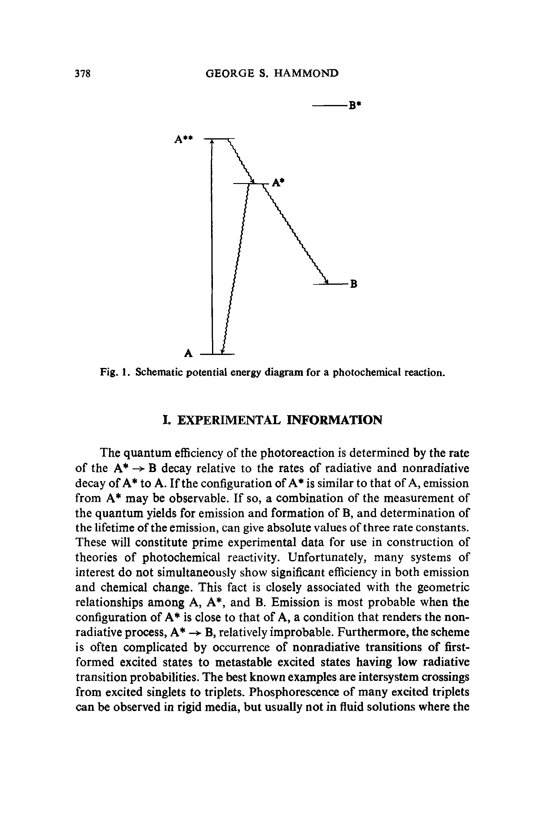Fig. 1. Schematic potential energy diagram for a photochemical reaction.