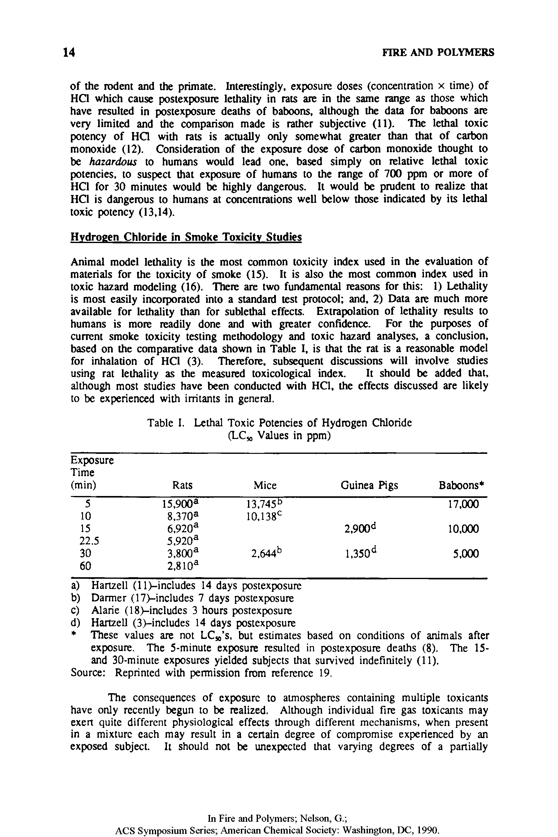 Table I. Lethal Toxic Potencies of Hydrogen Chloride (LCM Values in ppm)...