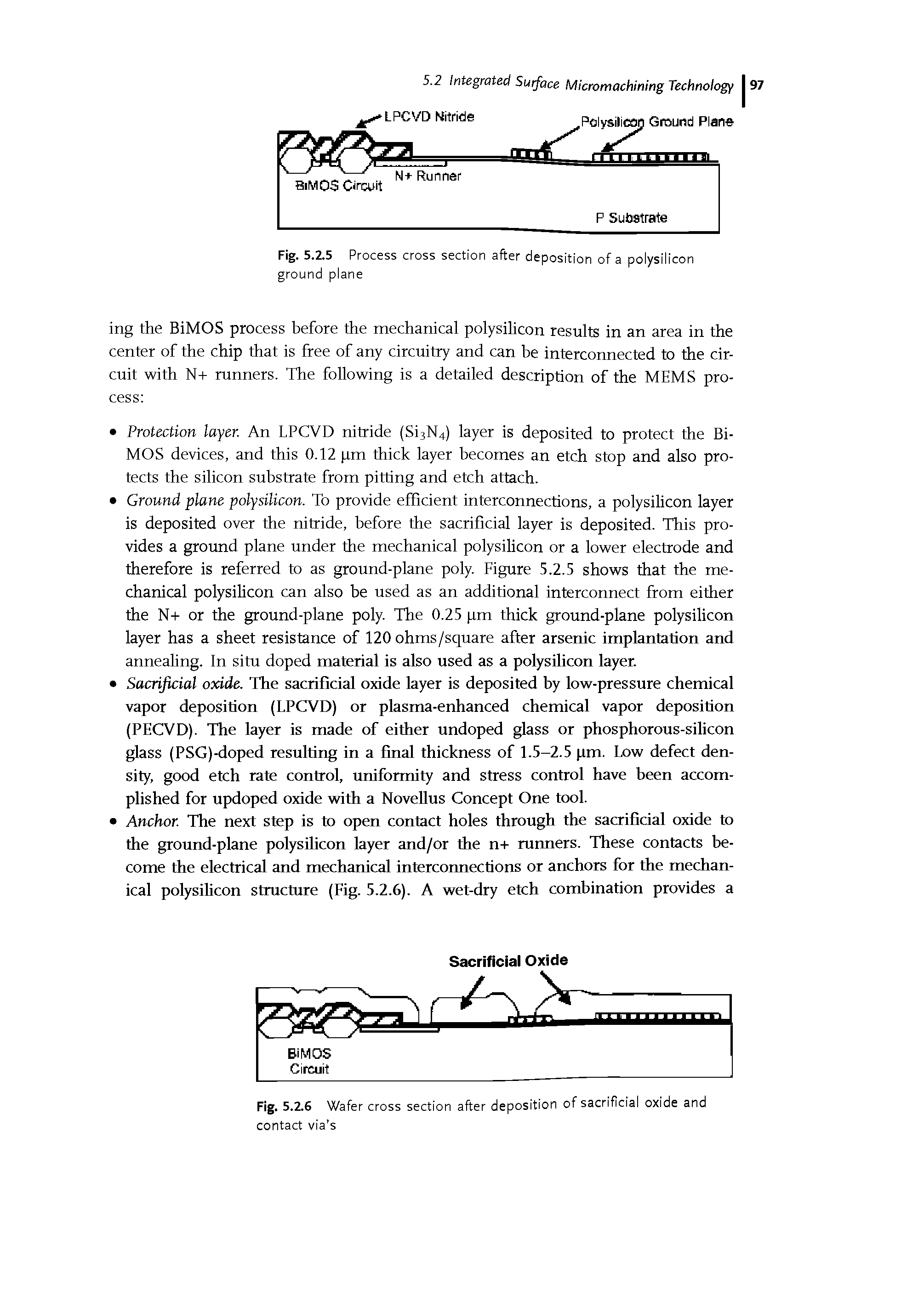 Fig. 5.2.6 Wafer cross section after deposition of sacrificial oxide and contact via s...