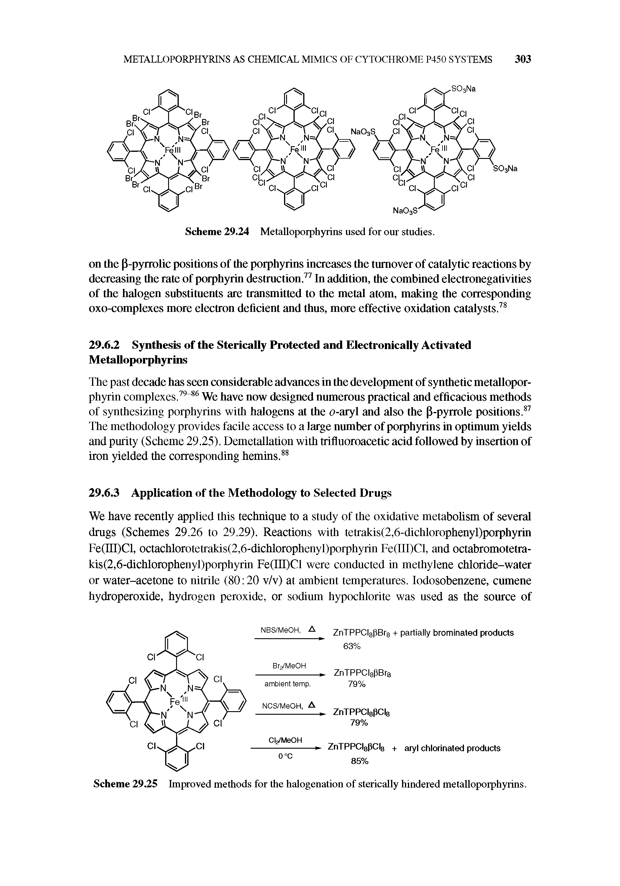 Scheme 29.25 Improved methods for the halogenation of sterically hindered metalloporphyrins.