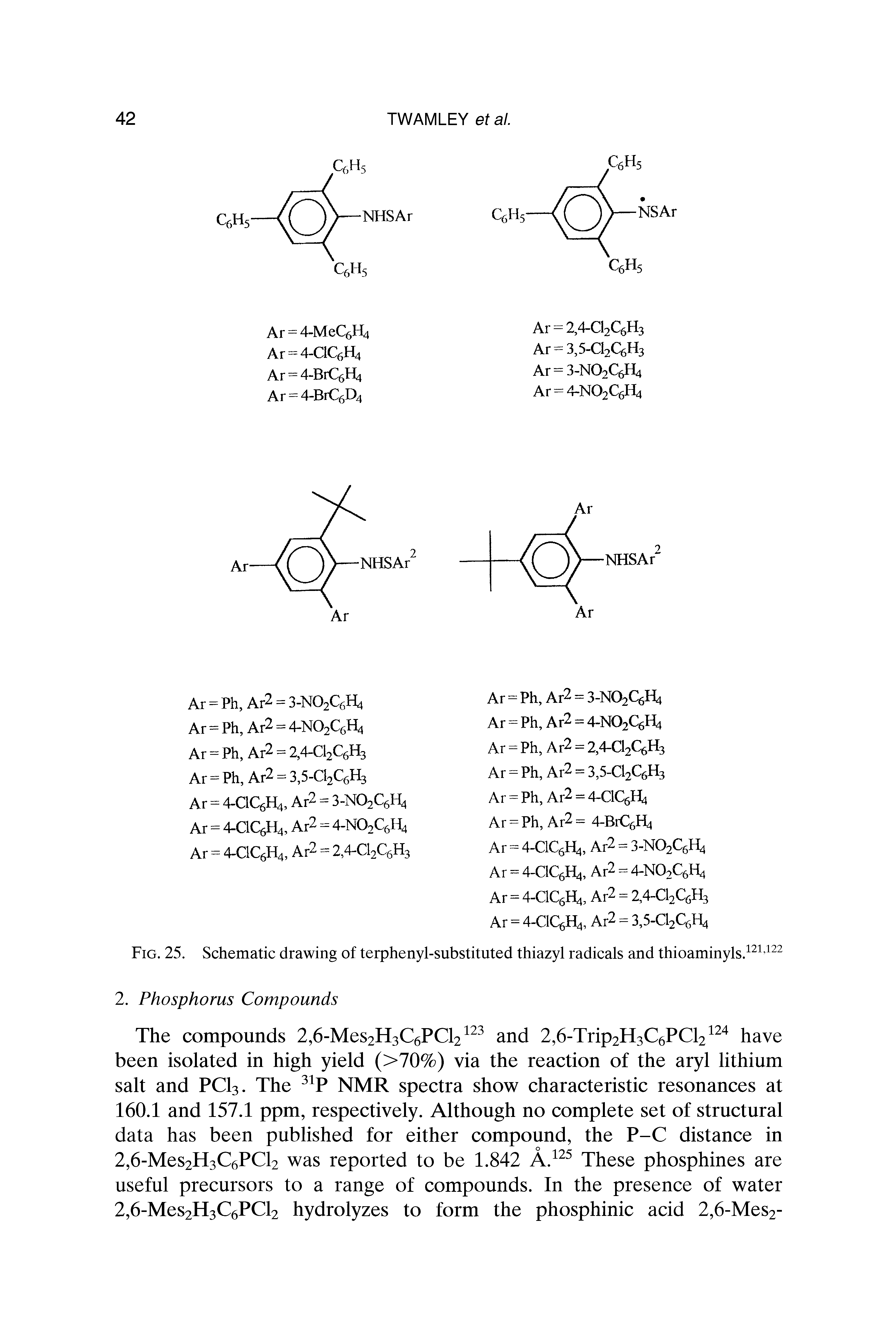 Fig. 25. Schematic drawing of terphenyl-substituted thiazyl radicals and thioaminyls.121122 2. Phosphorus Compounds...