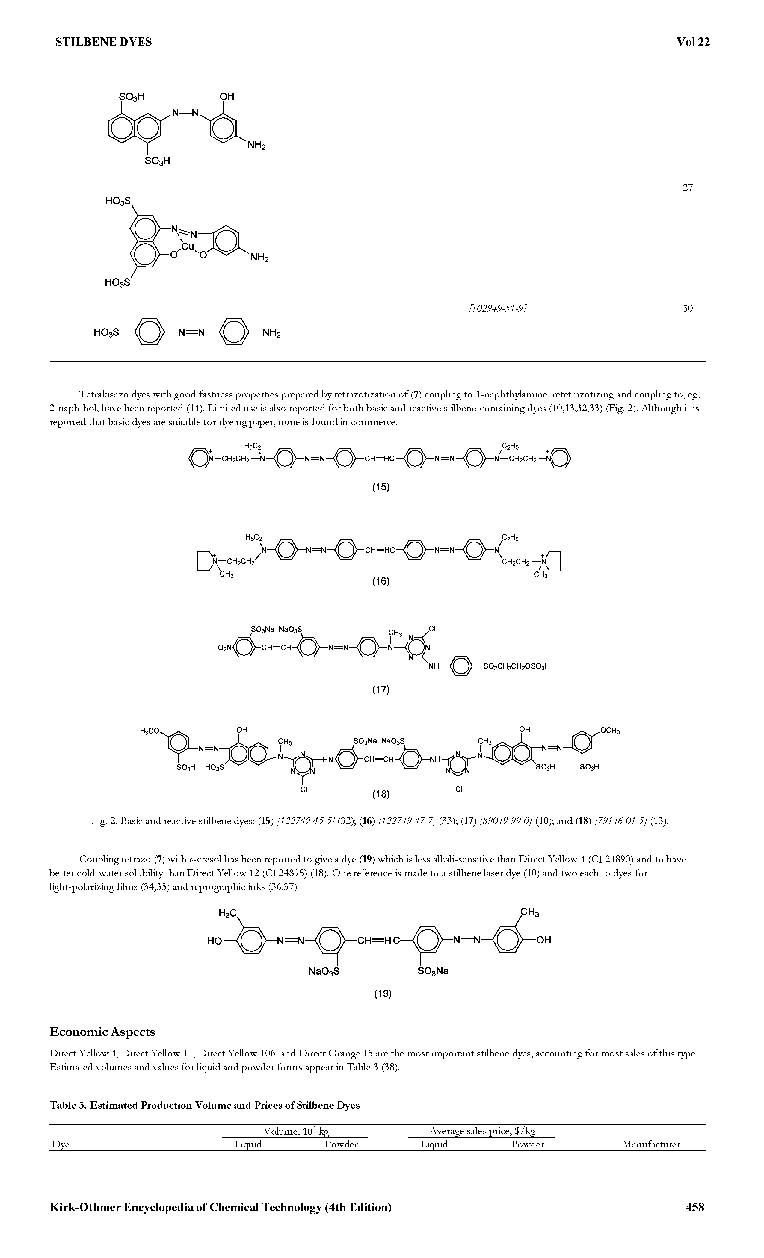 Table 3. Estimated Production Volume and Prices of Stilbene Dyes...