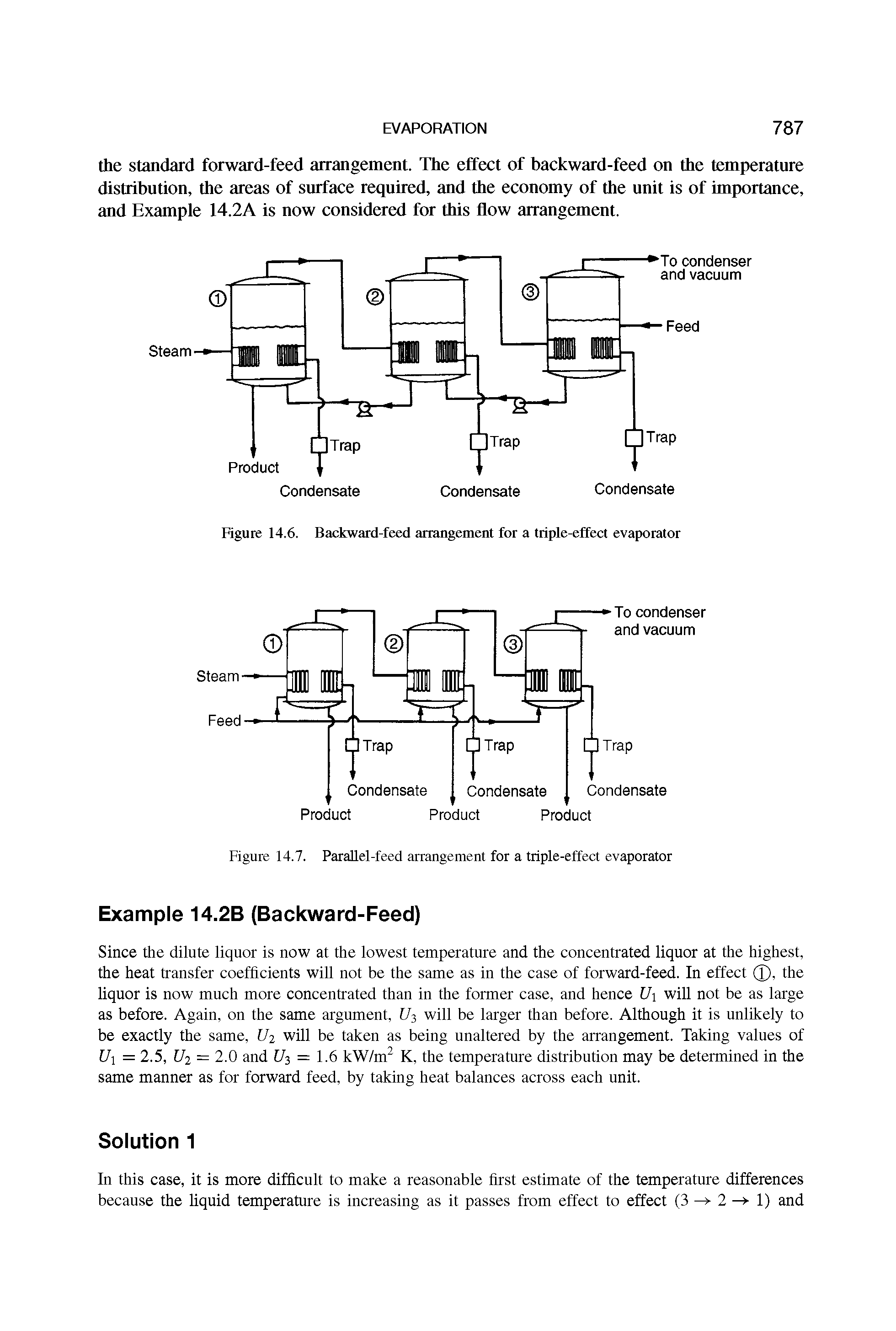 Figure 14.7. Parallel-feed arrangement for a triple-effect evaporator...