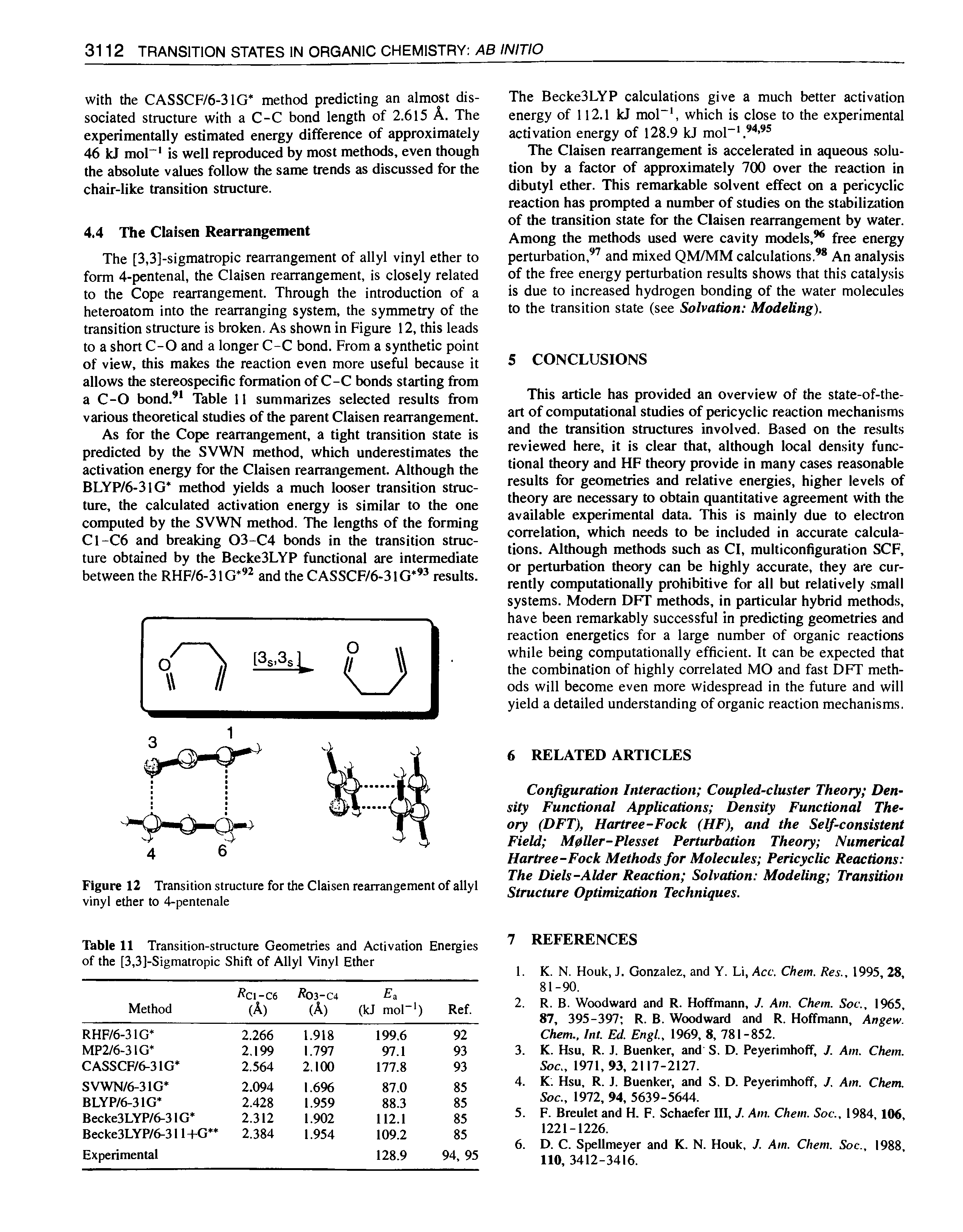 Table 11 Transition-structure Geometries and Activation Energies of the [3,3]-Sigmatropic Shift of Allyl Vinyl Ether...