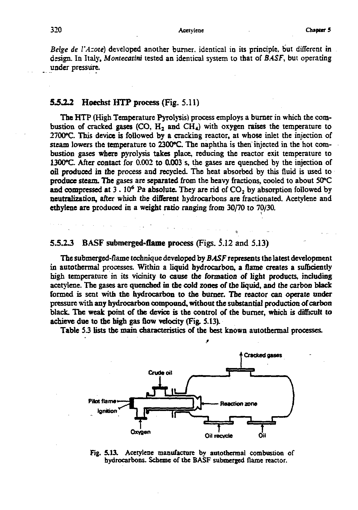 Fig. 5.13. Acetylene manufacture by autothennal combustion of hydrocarbons. Scheme of the submerg l flame reactor.