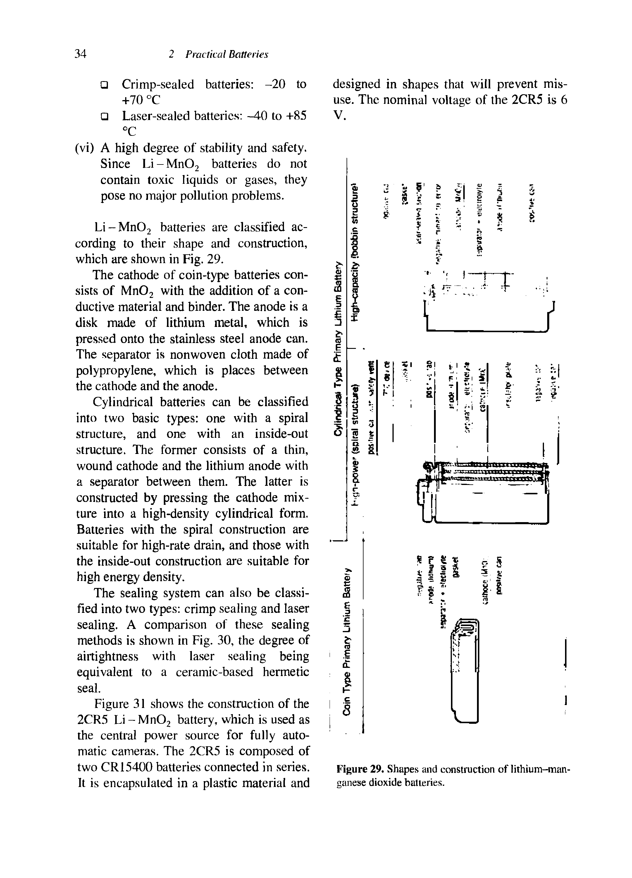 Figure 29. Shapes and construction of lithium-manganese dioxide batteries.