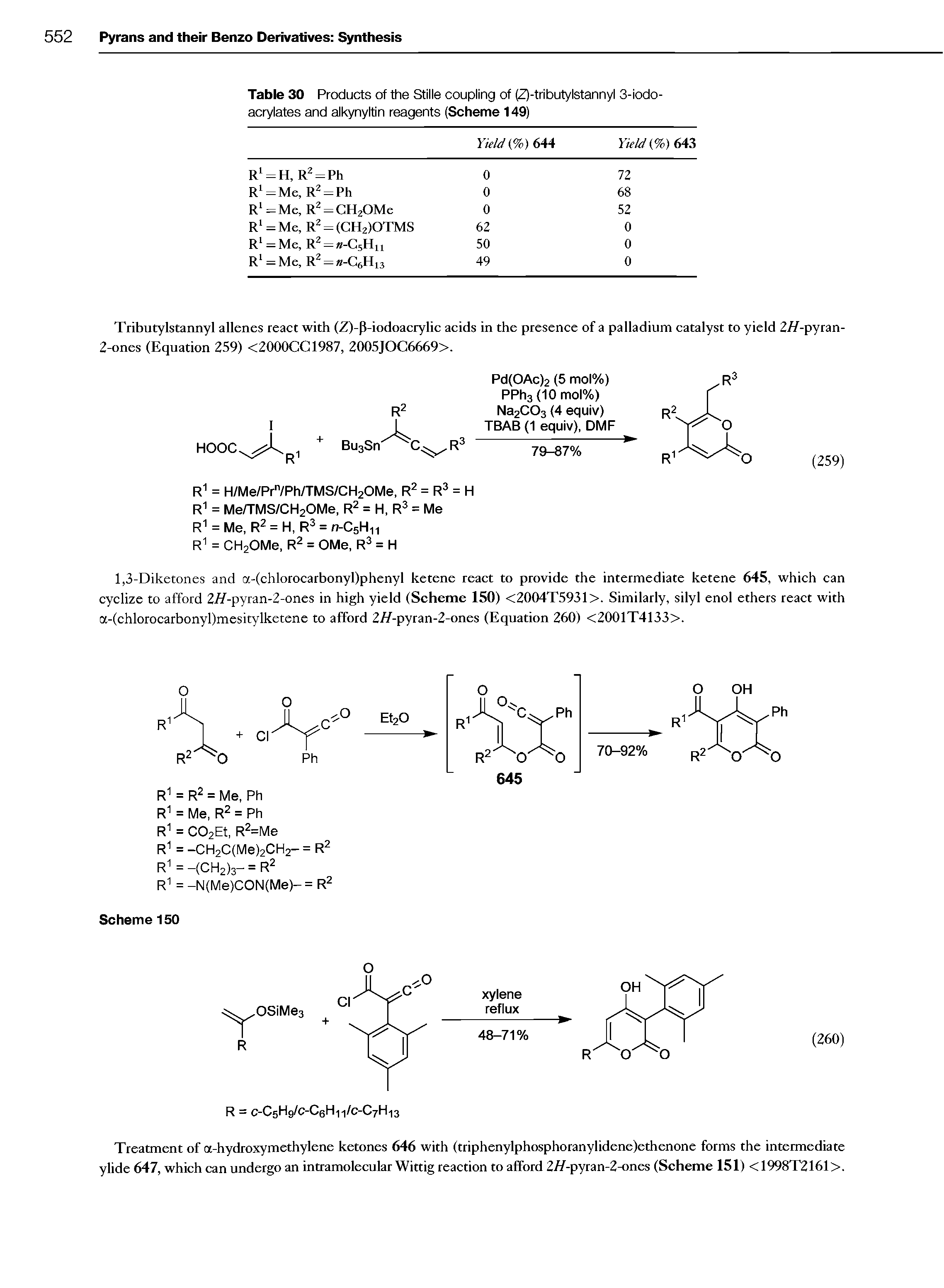 Table 30 Products of the Stille coupling of (Z)-tributylstannyl 3-iodo-acrylates and alkynyltin reagents (Scheme 149)...