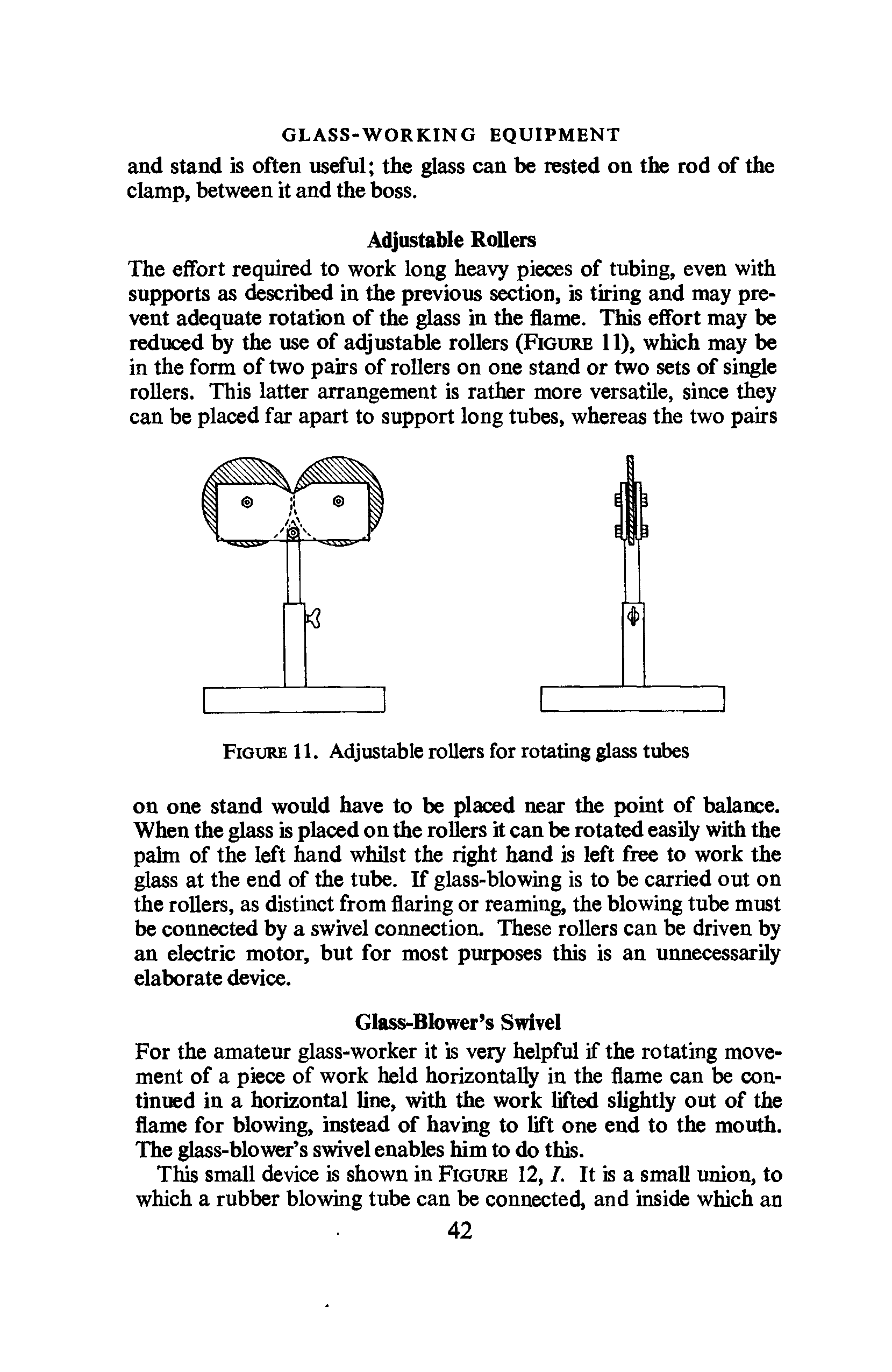 Figure 11. Adjustable rollers for rotating glass tubes...