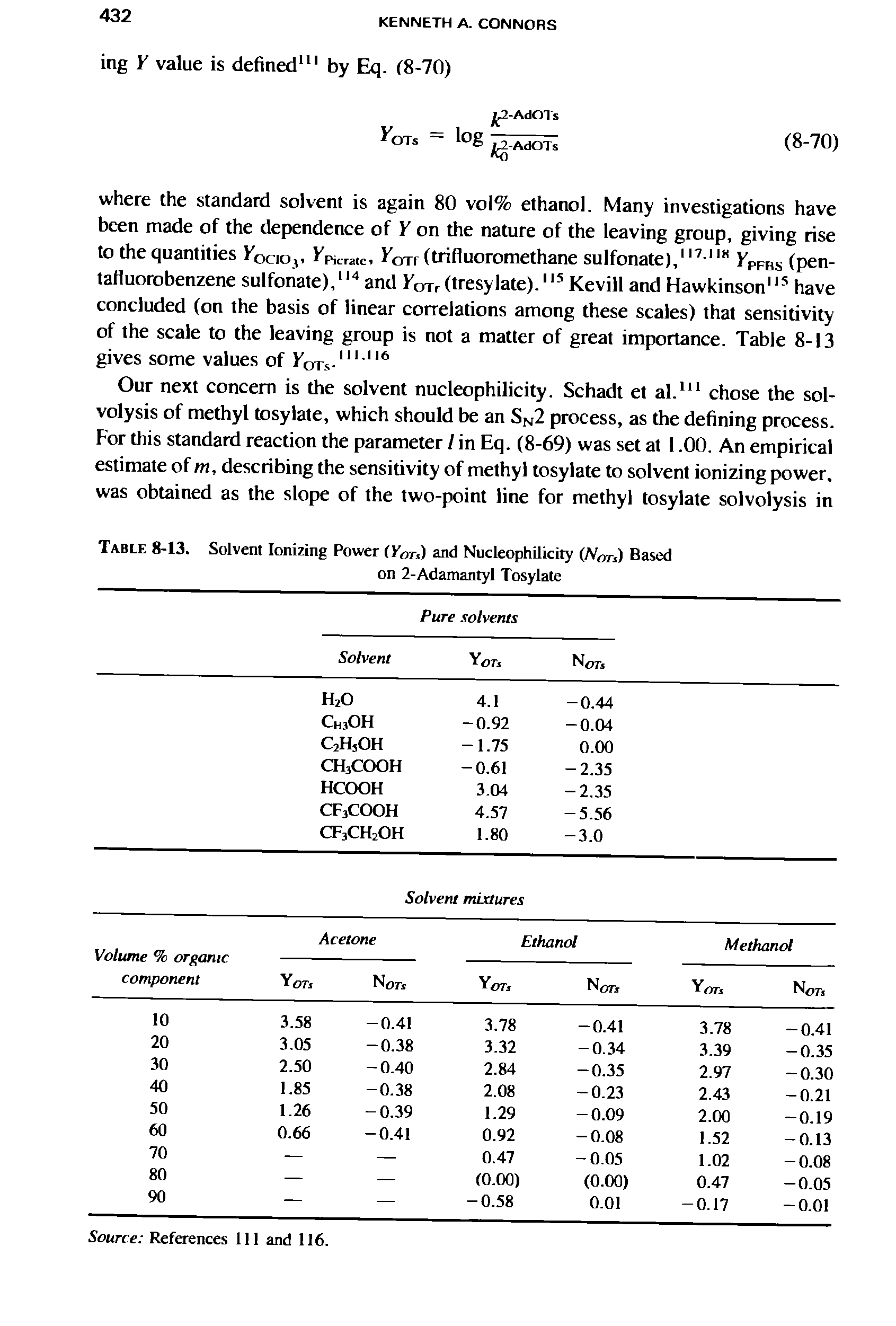 Table 8-13. Solvent Ionizing Power (Yor,) and Nucleophilicity (Non) Based...