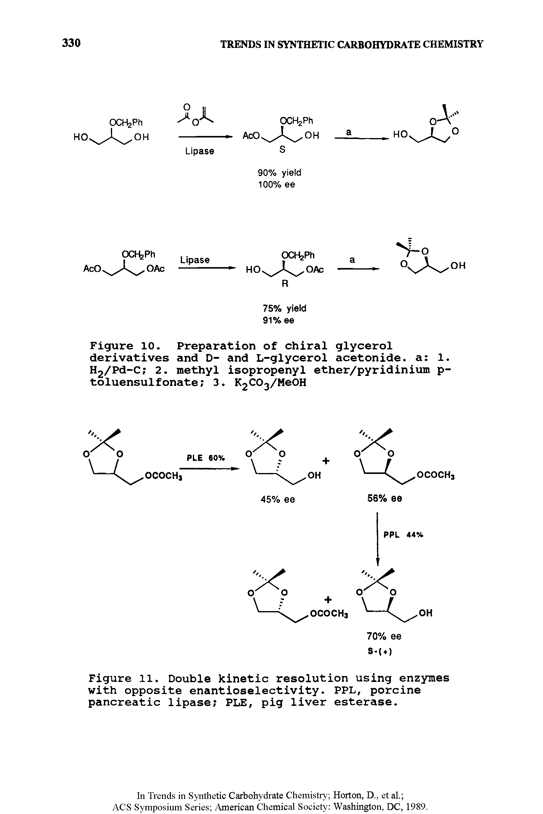 Figure 11, Double kinetic resolution using enzymes with opposite enantioselectivity. PPL, porcine pancreatic lipase PLE, pig liver esterase.