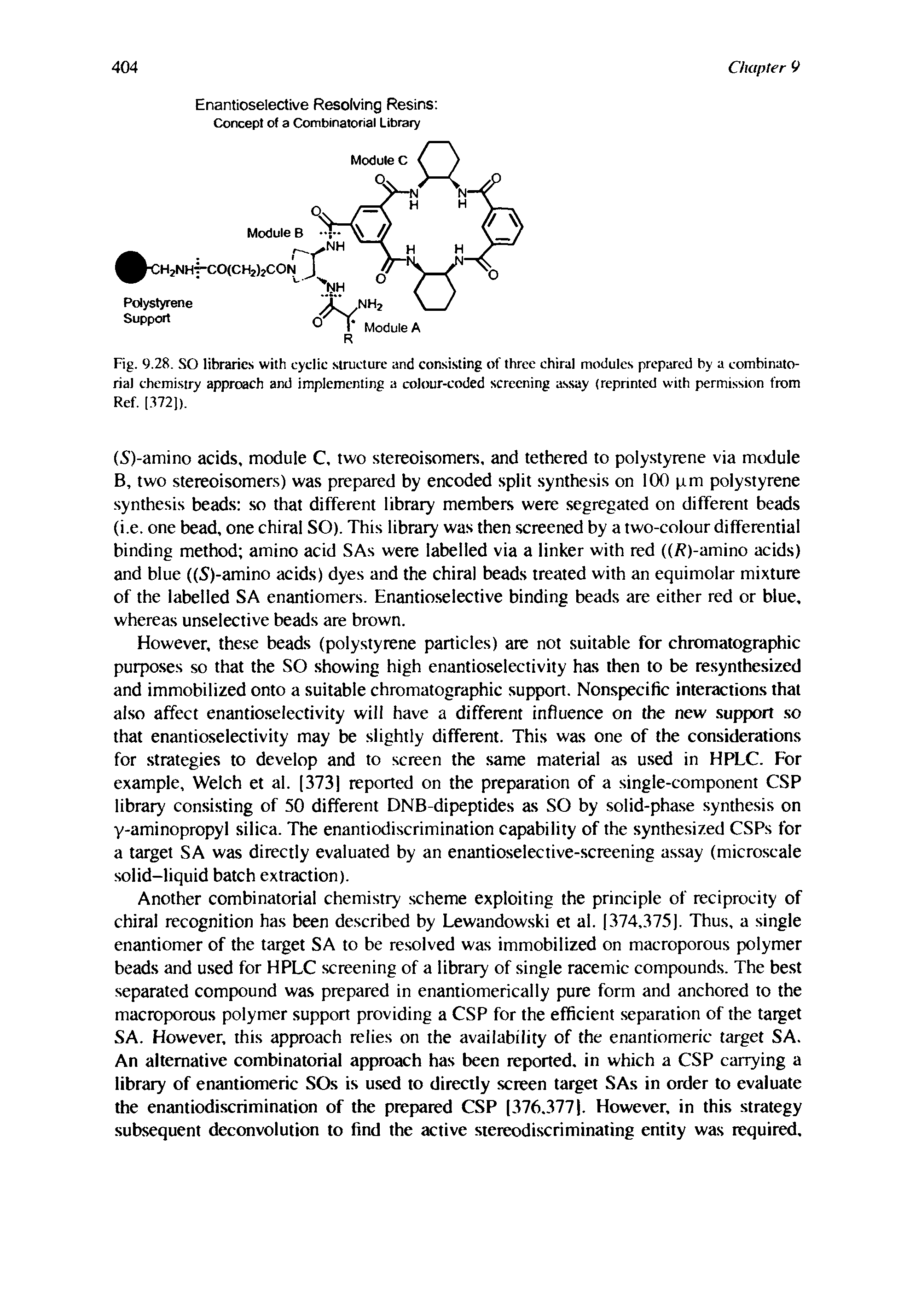 Fig. 9.28. SO libraries with cyclic structure and consisting of three chiral modules prepared by a combinatorial chemistry approach and implementing a atlour-coded screening assay (reprinted with permission from Ref. 1.172]).