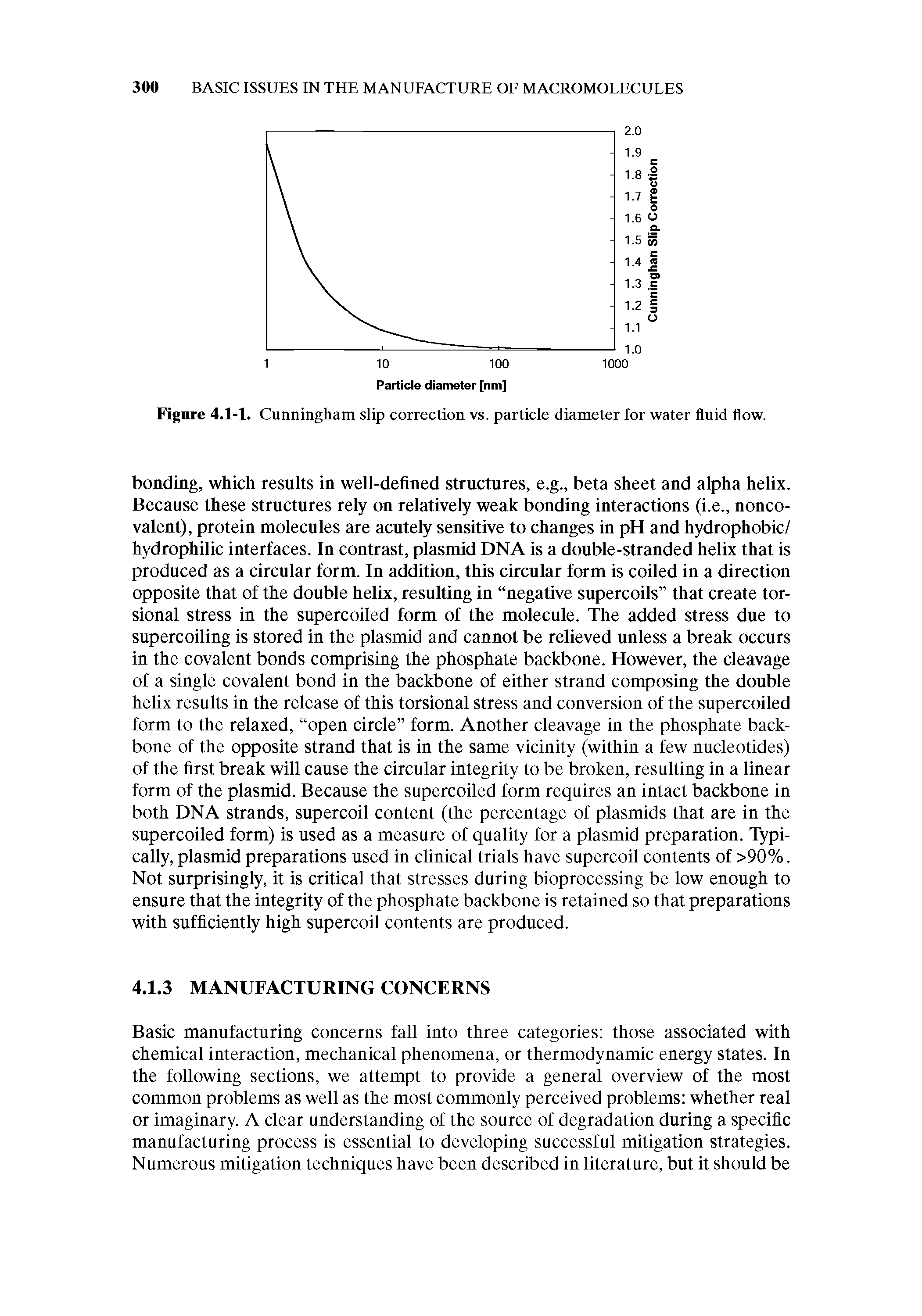Figure 4.1-1. Cunningham slip correction vs. particle diameter for water fluid flow.