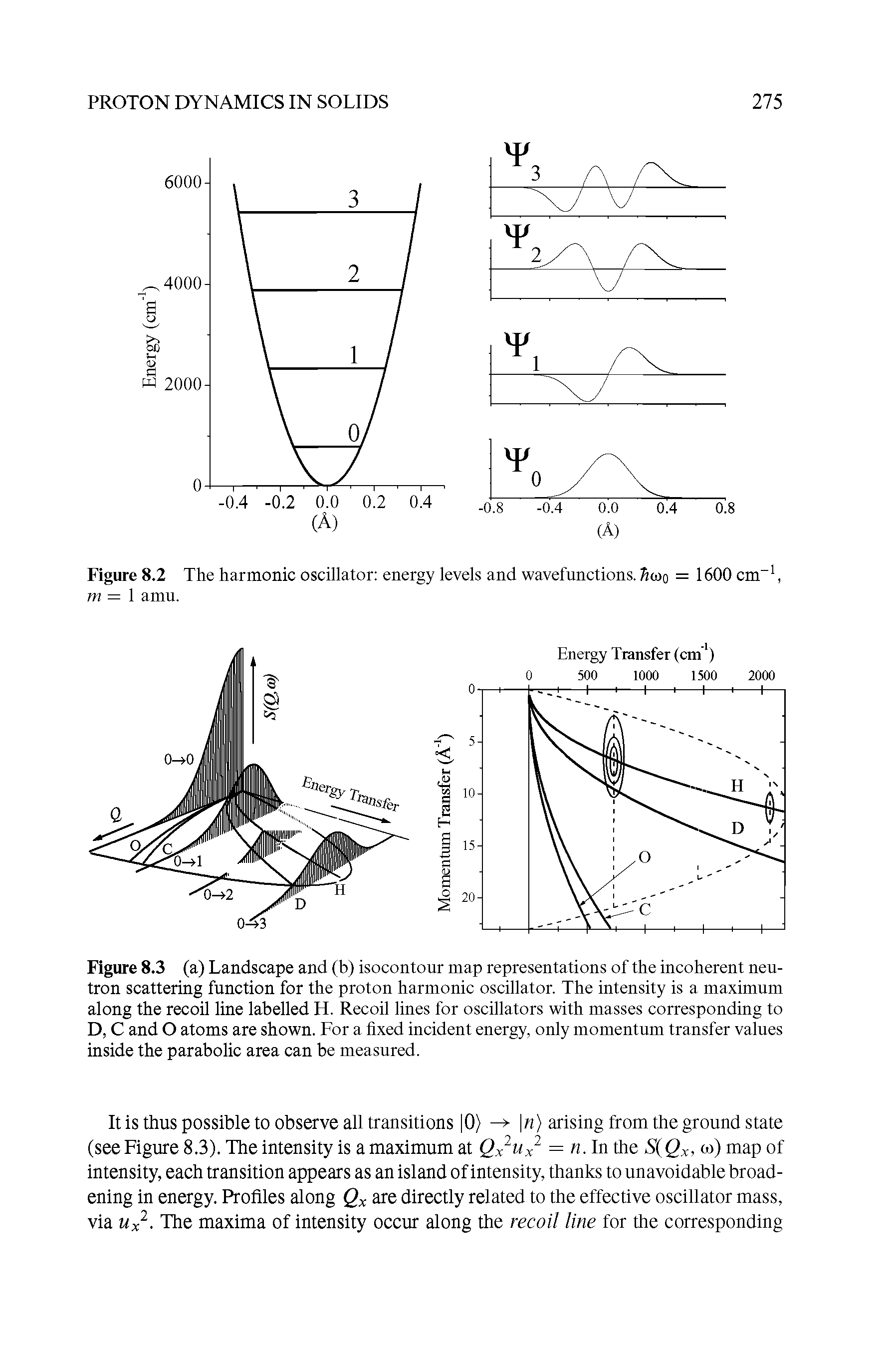 Figure 8.2 The harmonic oscillator energy levels and wavefunctions. = 1600 cm m = 1 amu.