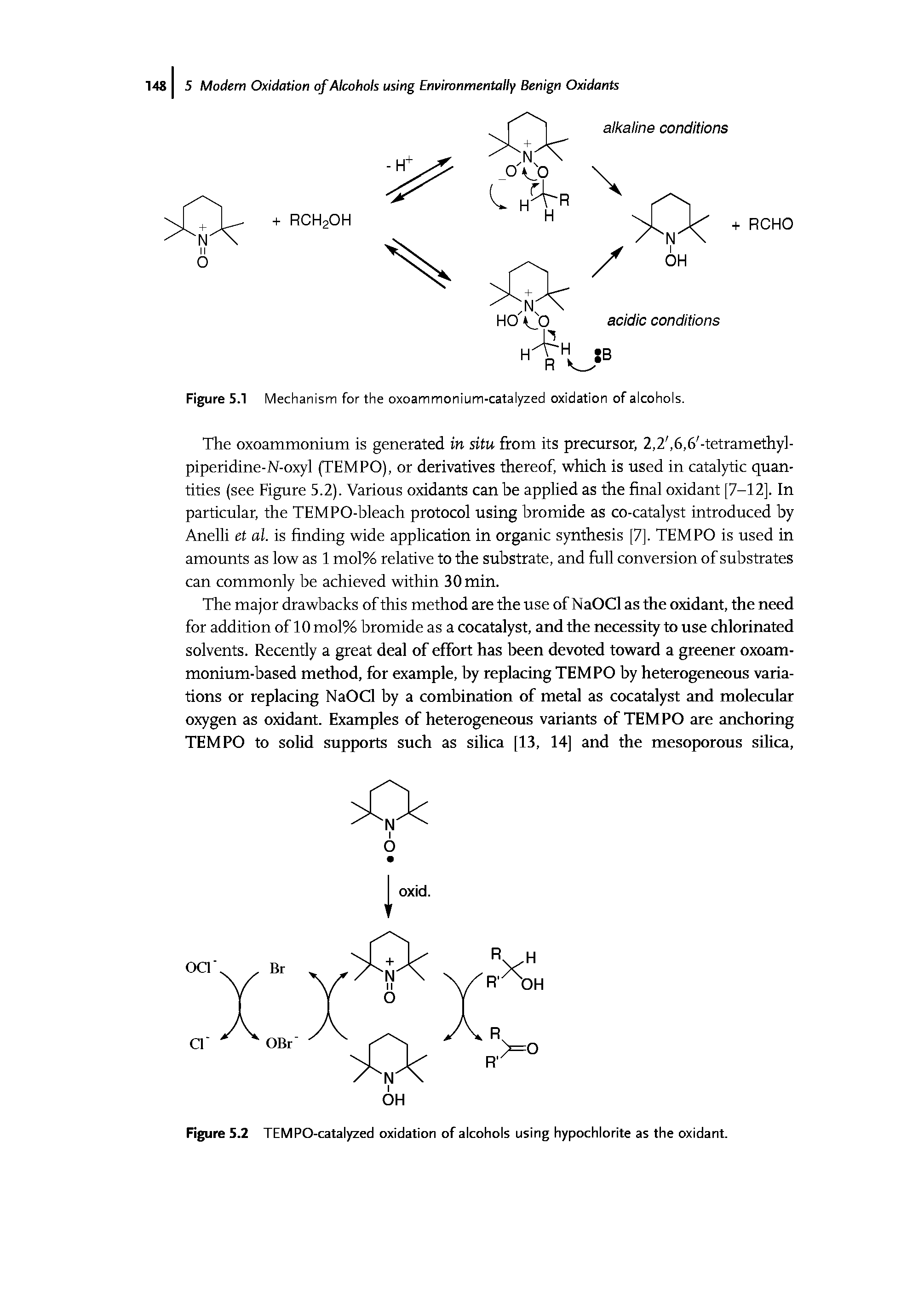 Figure 5.2 TEMPO-catalyzed oxidation of alcohols using hypochlorite as the oxidant...