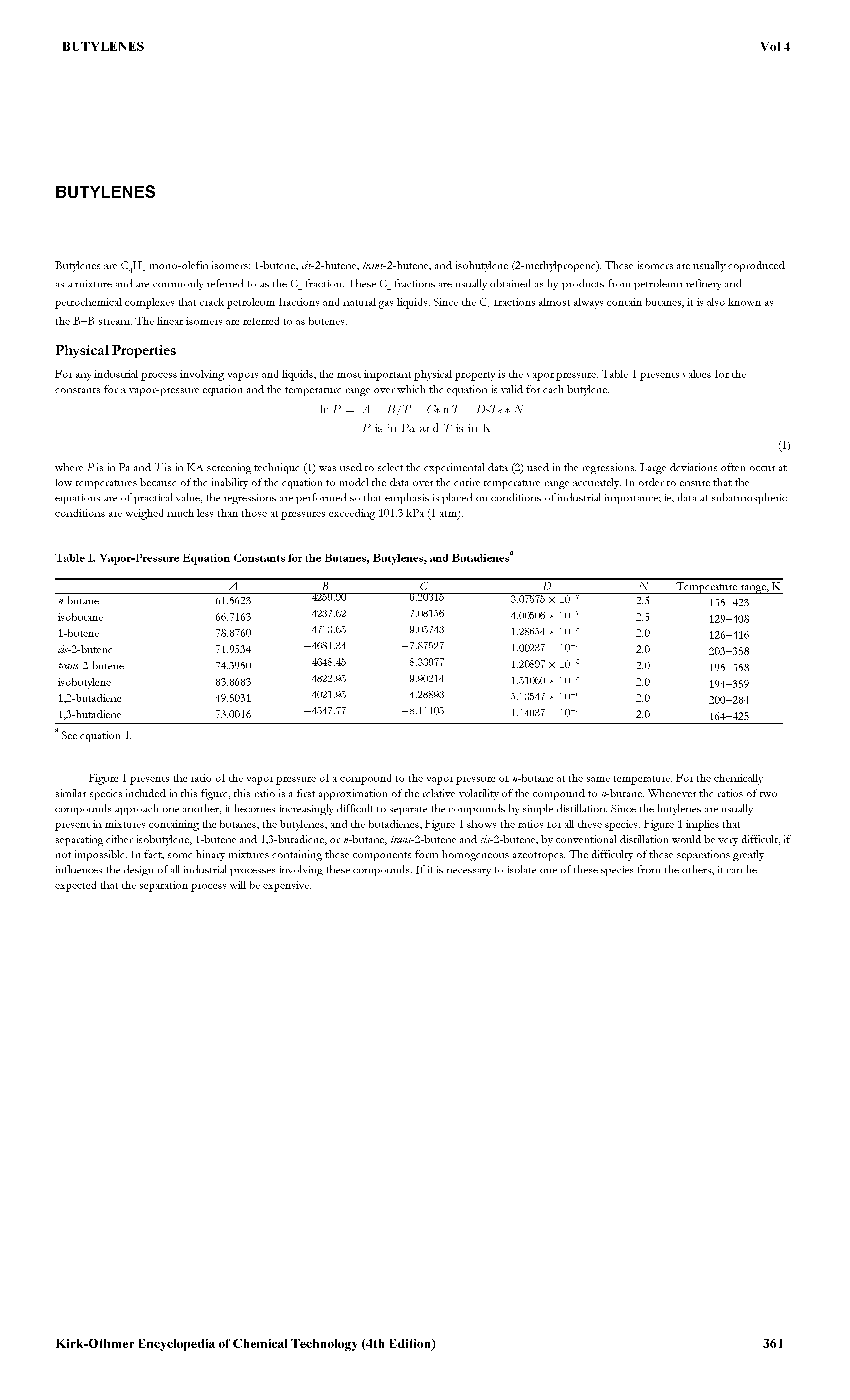 Table 1. Vapor-Pressure Equation Constants for the Butanes, Butylenes, and Butadienes ...