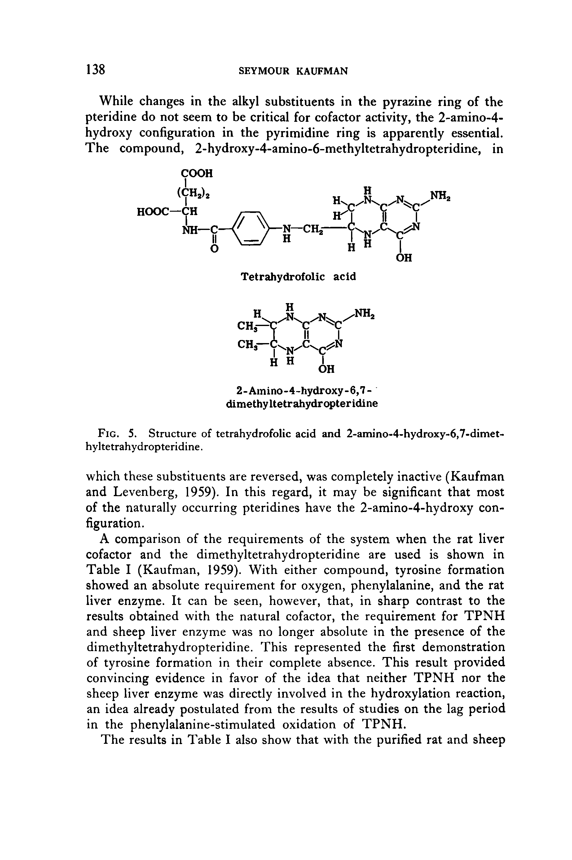 Fig. 5. Structure of tetrahydrofolic acid and 2-amino-4-hydroxy-6,7-dimet-hyltetrahydropteridine.
