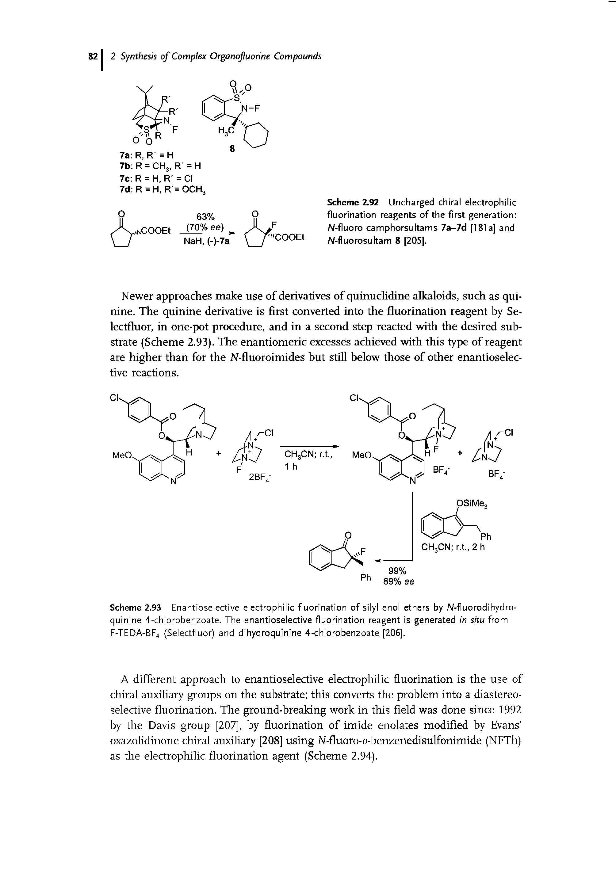 Scheme 2.92 Uncharged chiral electrophilic fluorination reagents of the first generation N-fluoro camphorsultams 7a-7d [181a] and N-fluorosultam 8 [205].