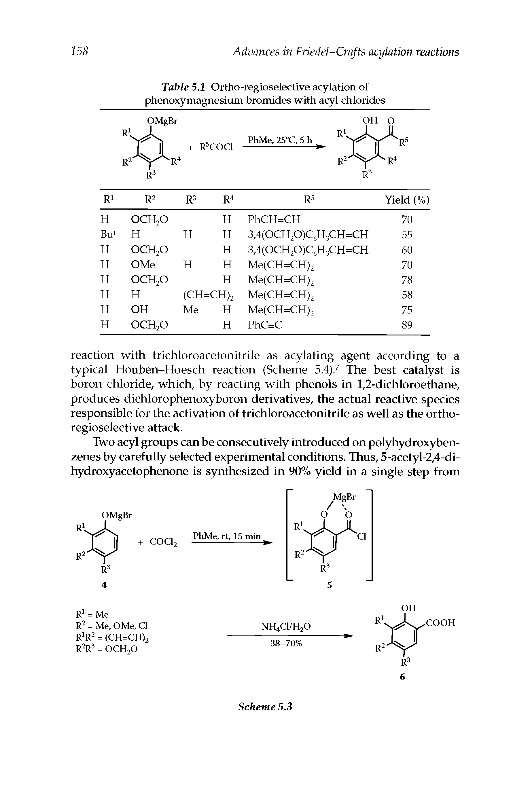Table 5.1 Ortho-regioselective acylation of phenoxymagnesium bromides with acyl chlorides...