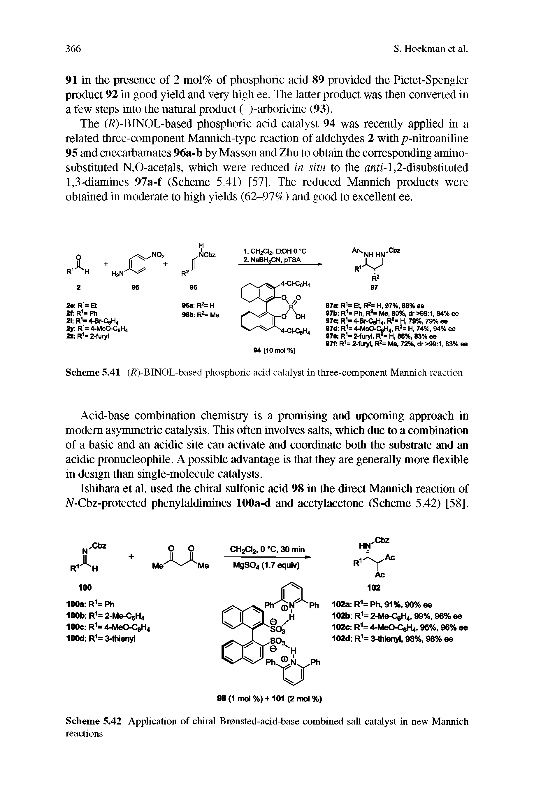 Scheme 5.42 Application of chiral Bi0nsted-acid-base combined salt catedyst in new Mannich reactions...