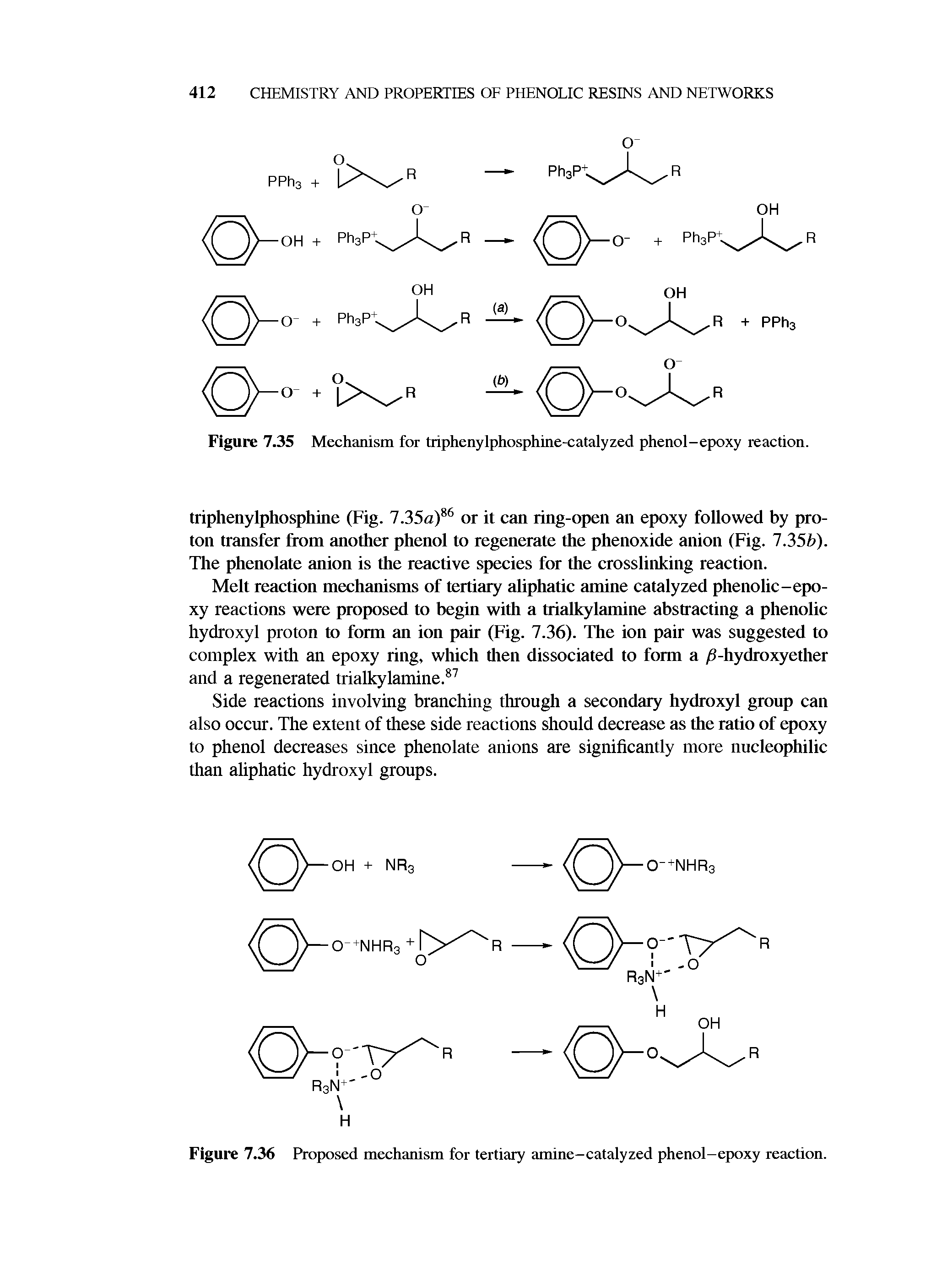 Figure 7.36 Proposed mechanism for tertiary amine-catalyzed phenol-epoxy reaction.