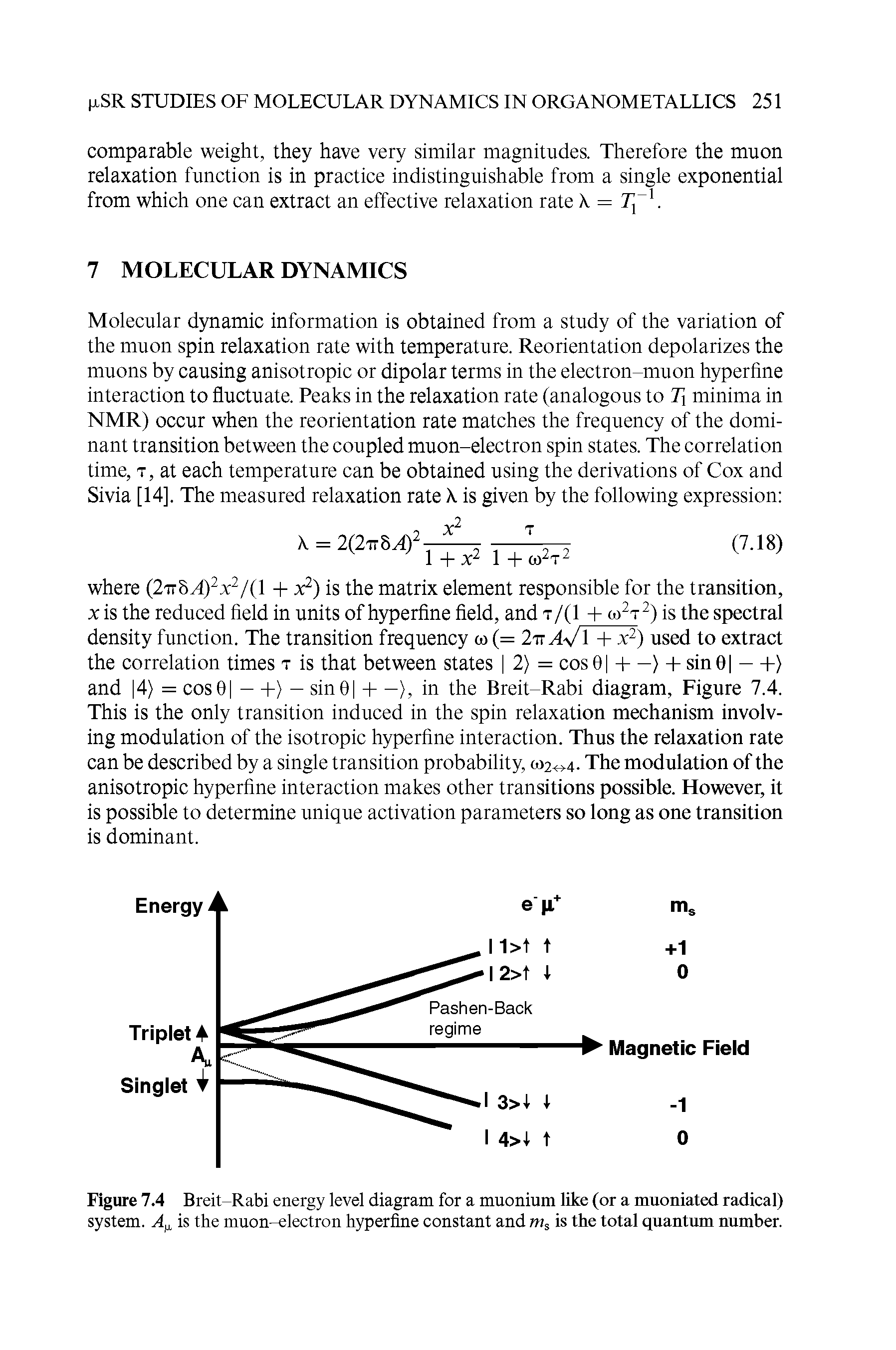 Figure 7.4 Breit-Rabi energy level diagram for a muonium like (or a muoniated radical) system. is the muon-electron hyperflne constant and Ws is the total quantum number.