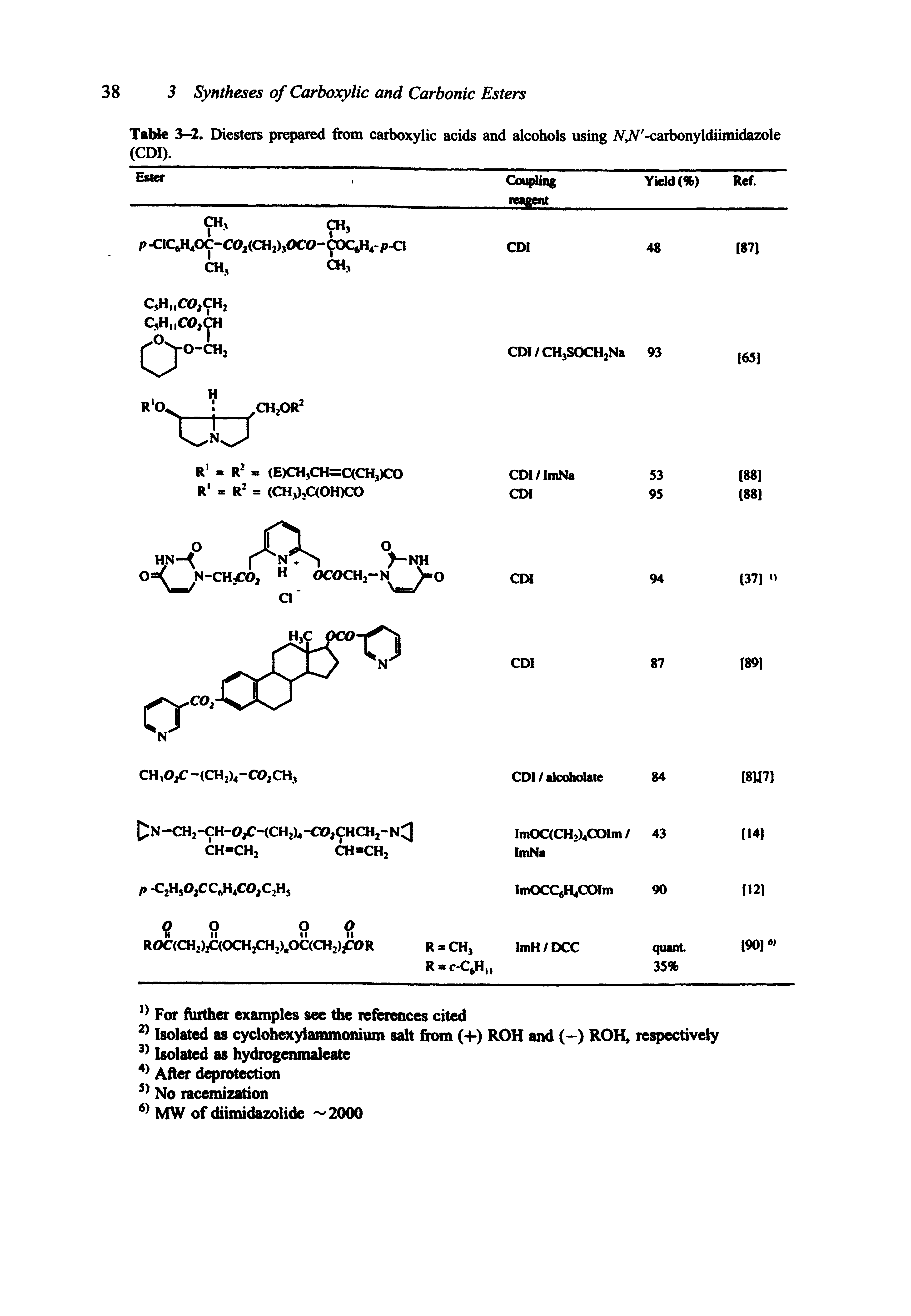 Table 3-2. Diesters prepared from carboxylic acids and alcohols using A -carbonyldiimidazole (CDI).