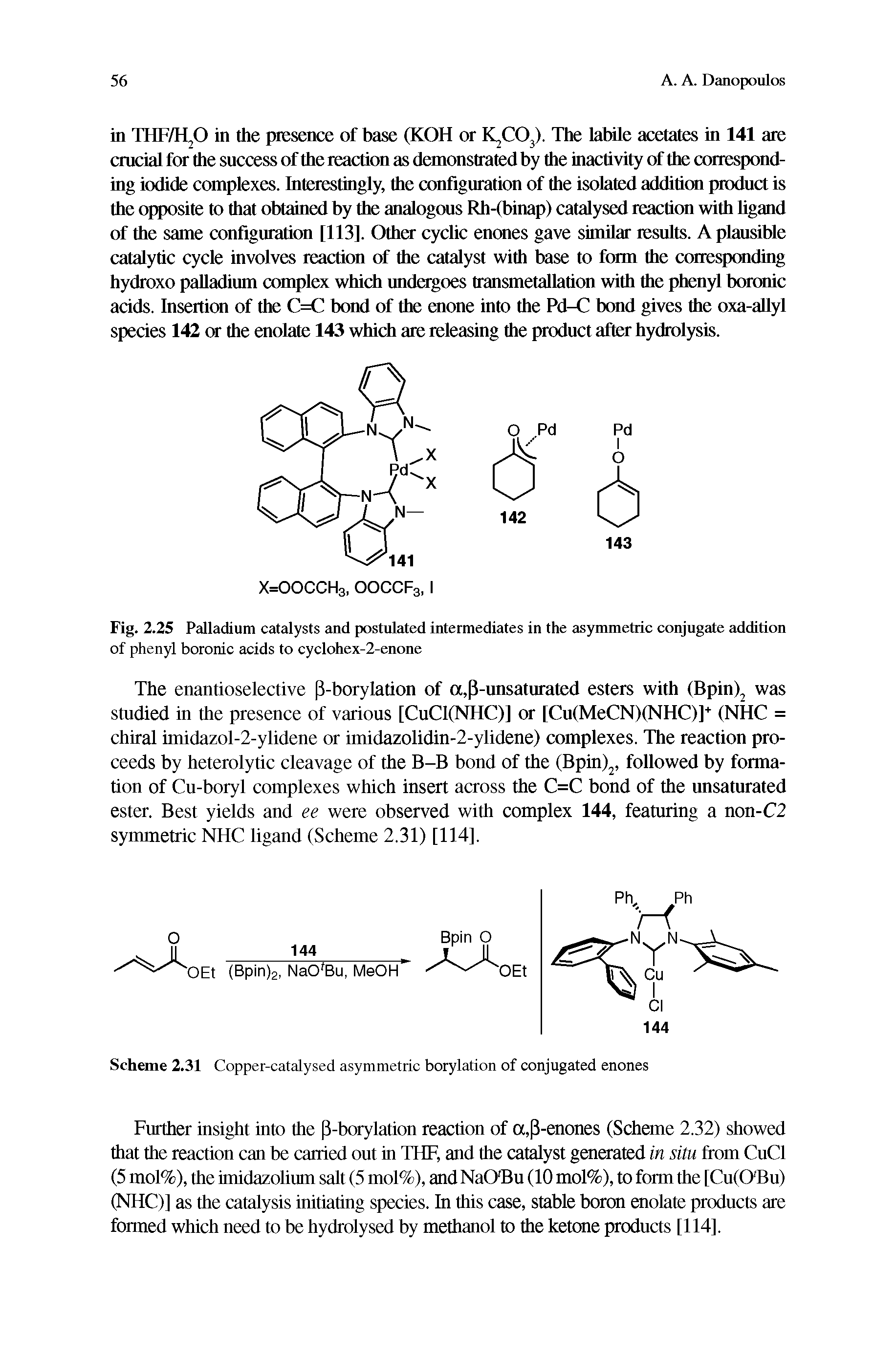 Fig. 2.25 Palladium catalysts and postulated intermediates in the asymmetric conjugate addition of phenyl boronic acids to cyclohex-2-enone...