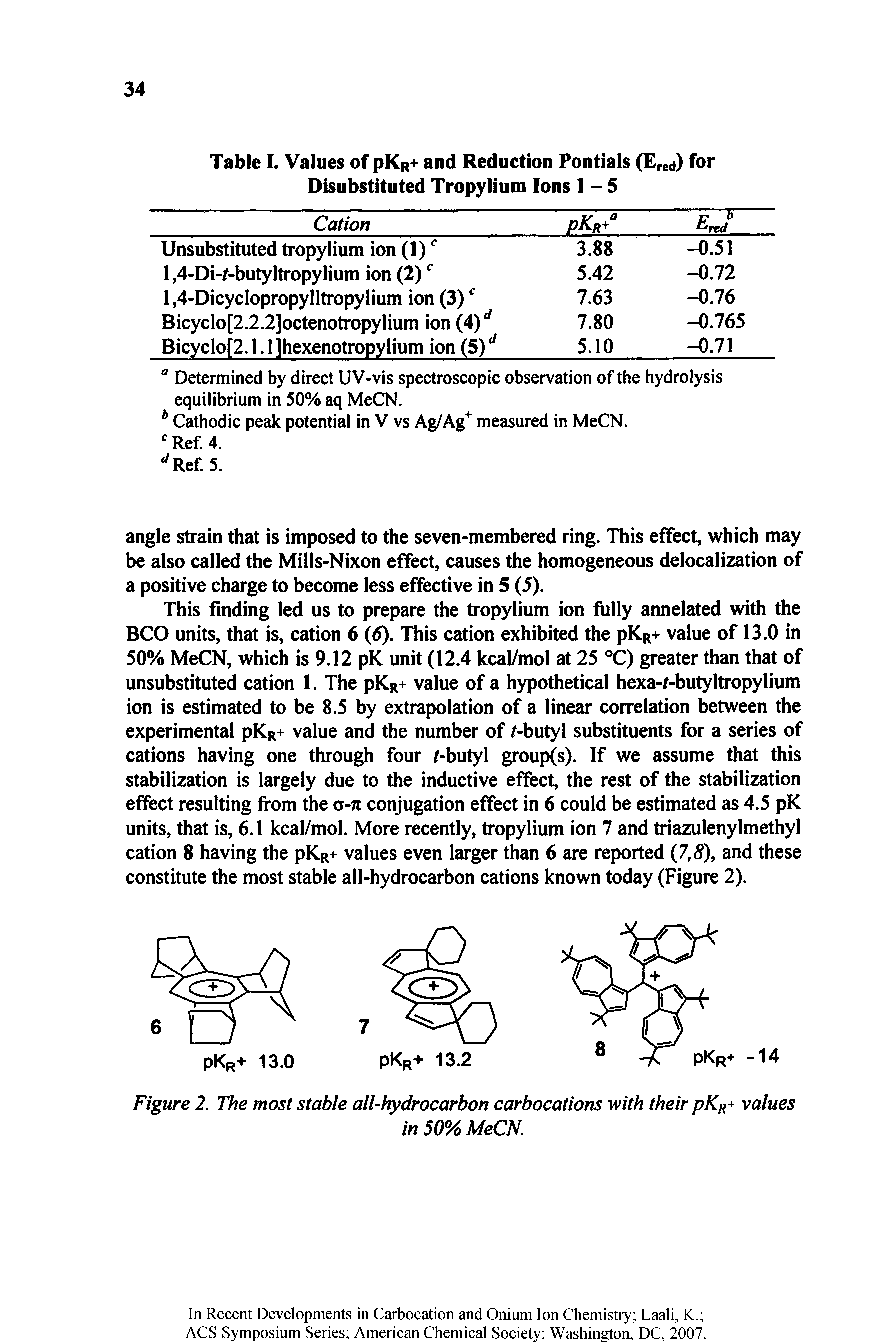 Figure 2. The most stable all-hydrocarbon carbocations with their pKR+ values...
