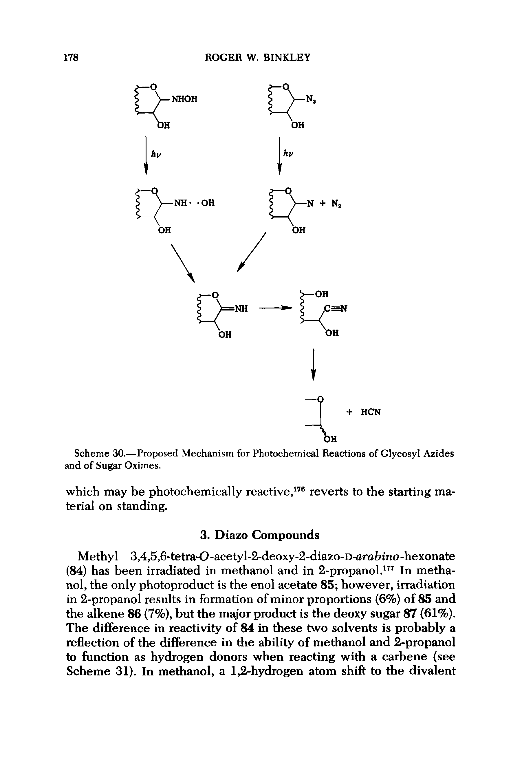Scheme 30.—Proposed Mechanism for Photochemical Reactions of Glycosyl Azides and of Sugar Oximes.
