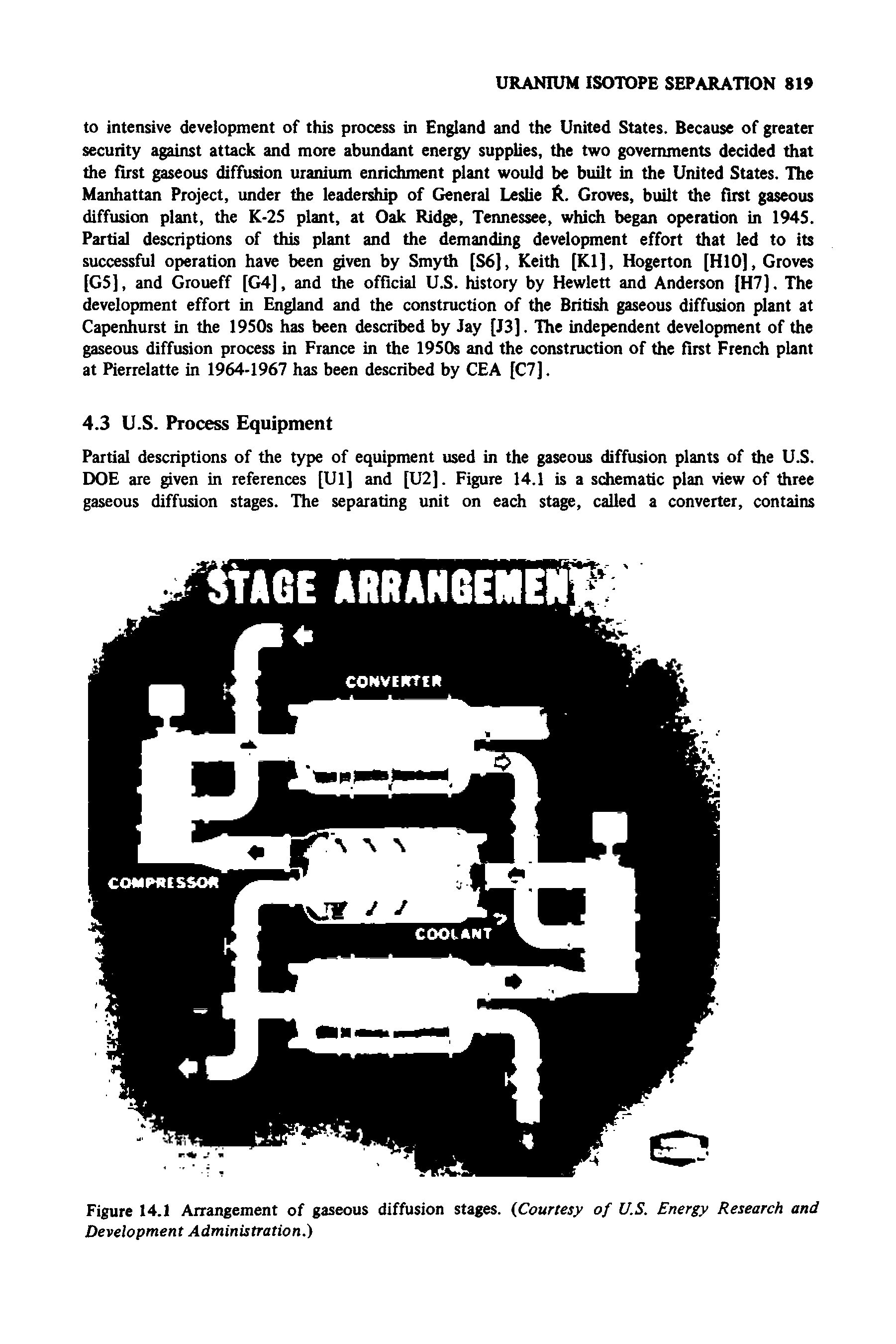 Figure 14.1 Arrangement of gaseous diffusion stages. Courtesy of U.S. Energy Research and Development Administration.)...