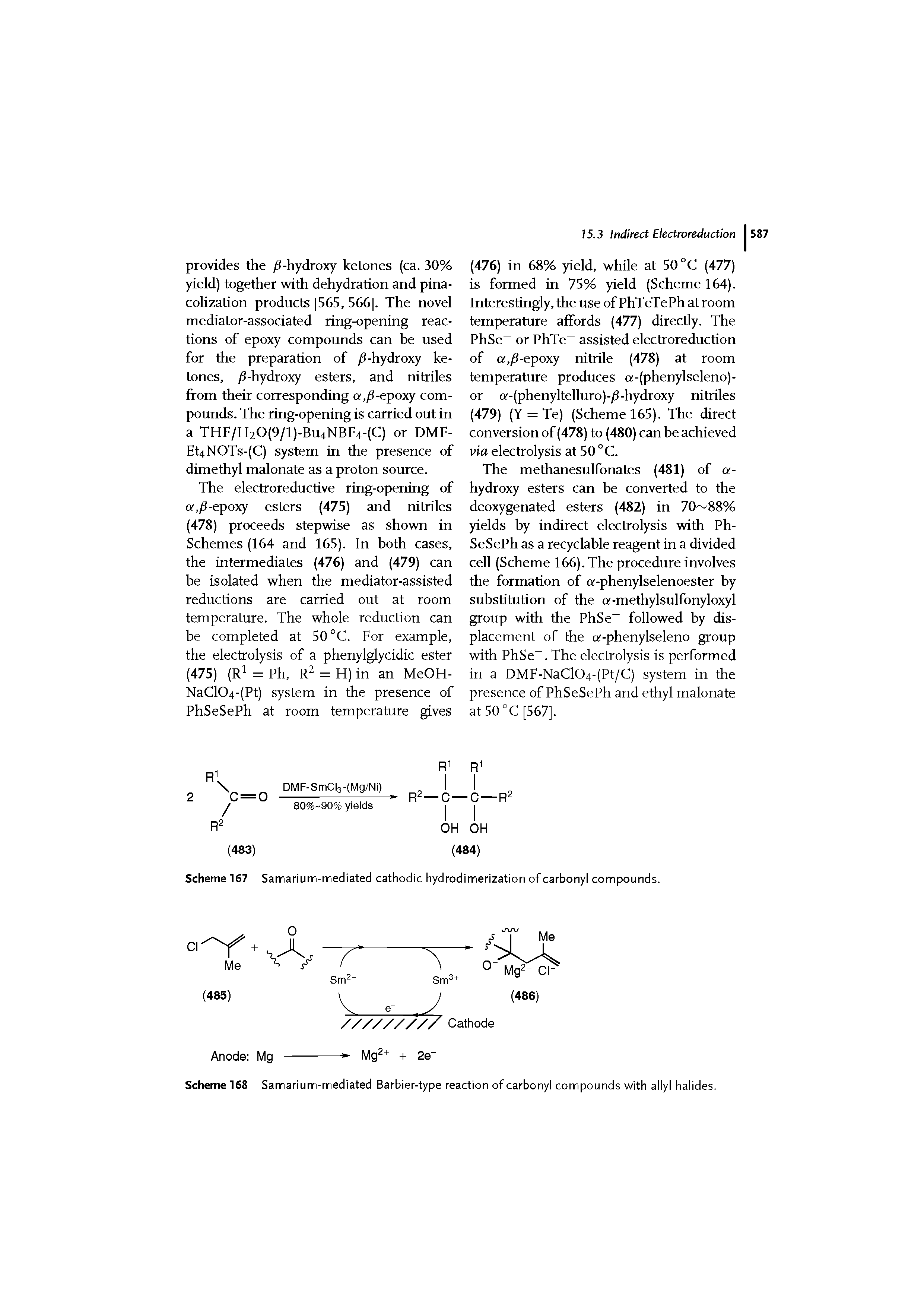 Scheme 167 Samarium-mediated cathodic hydrodimerization of carbonyl compounds.