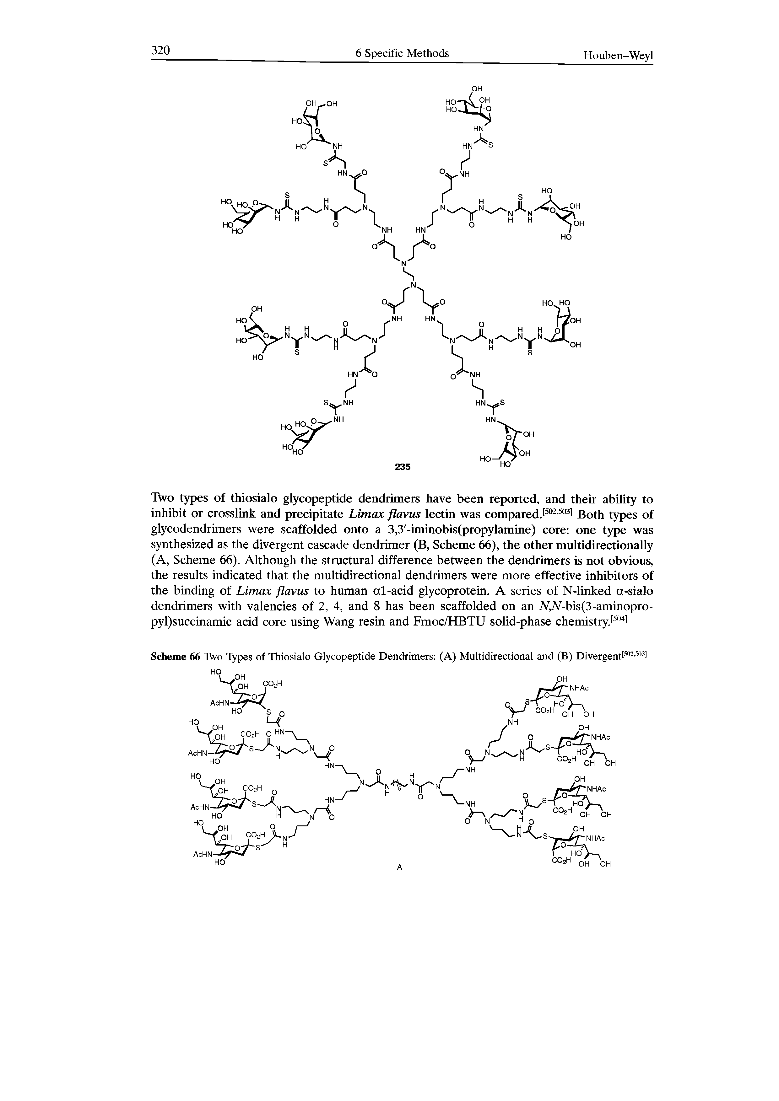 Scheme 66 Two Types of Thiosialo Glycopeptide Dendrimers (A) Multidirectional and (B) Divergent 502,5031...