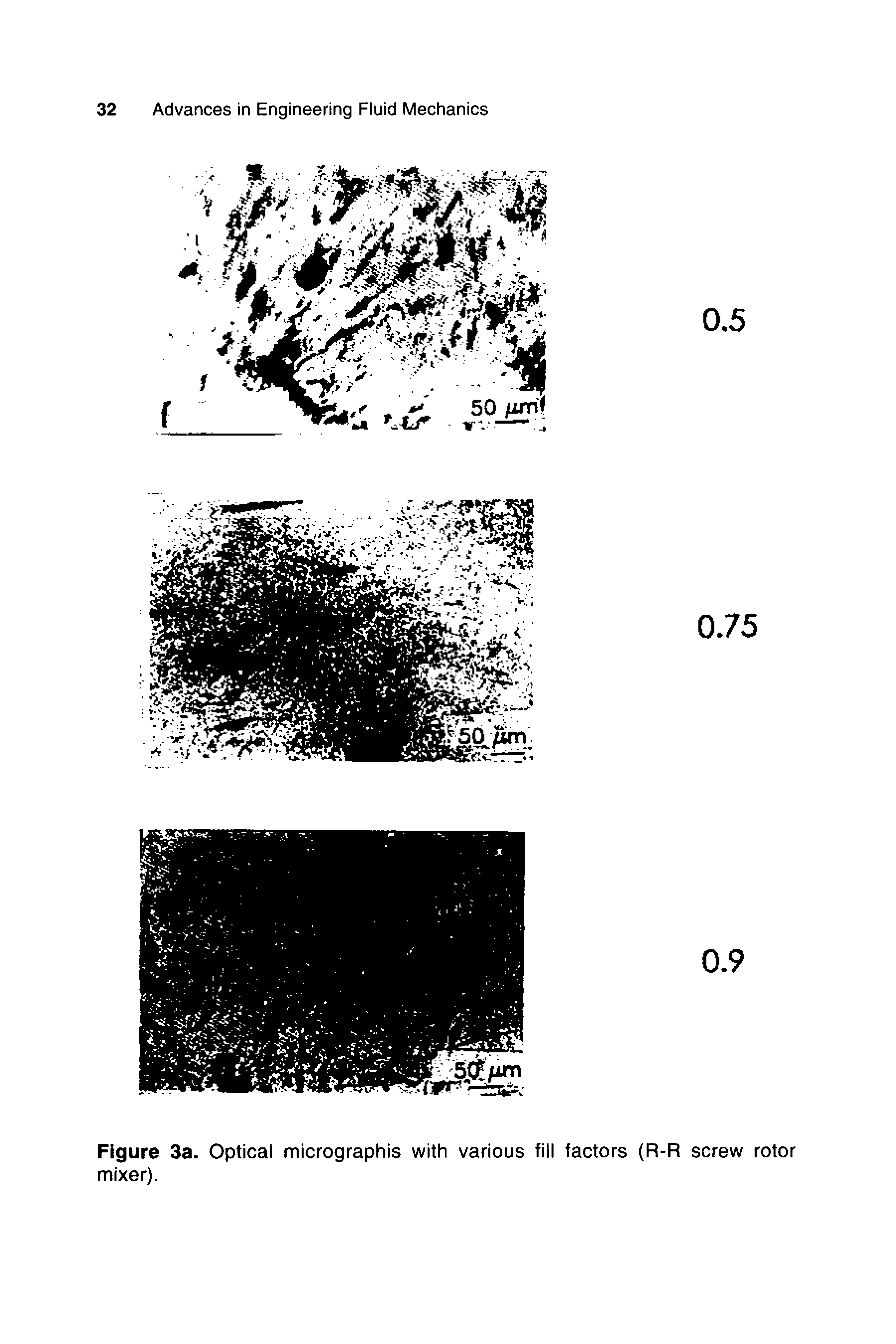 Figure 3a. Optical micrographis with various fill factors (R-R screw rotor mixer).