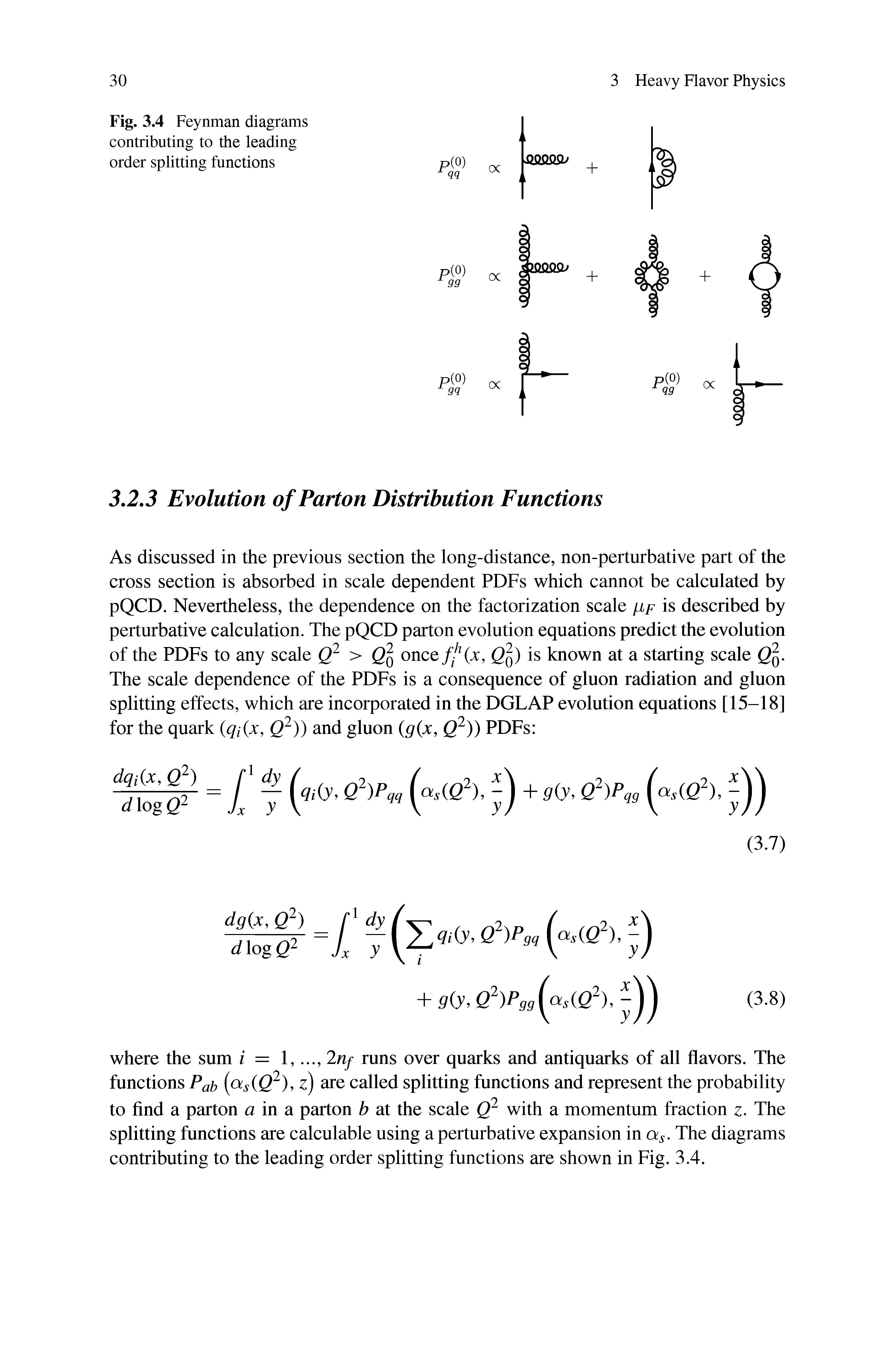 Fig. 3.4 Feynman diagrams contributing to the leading order splitting functions...