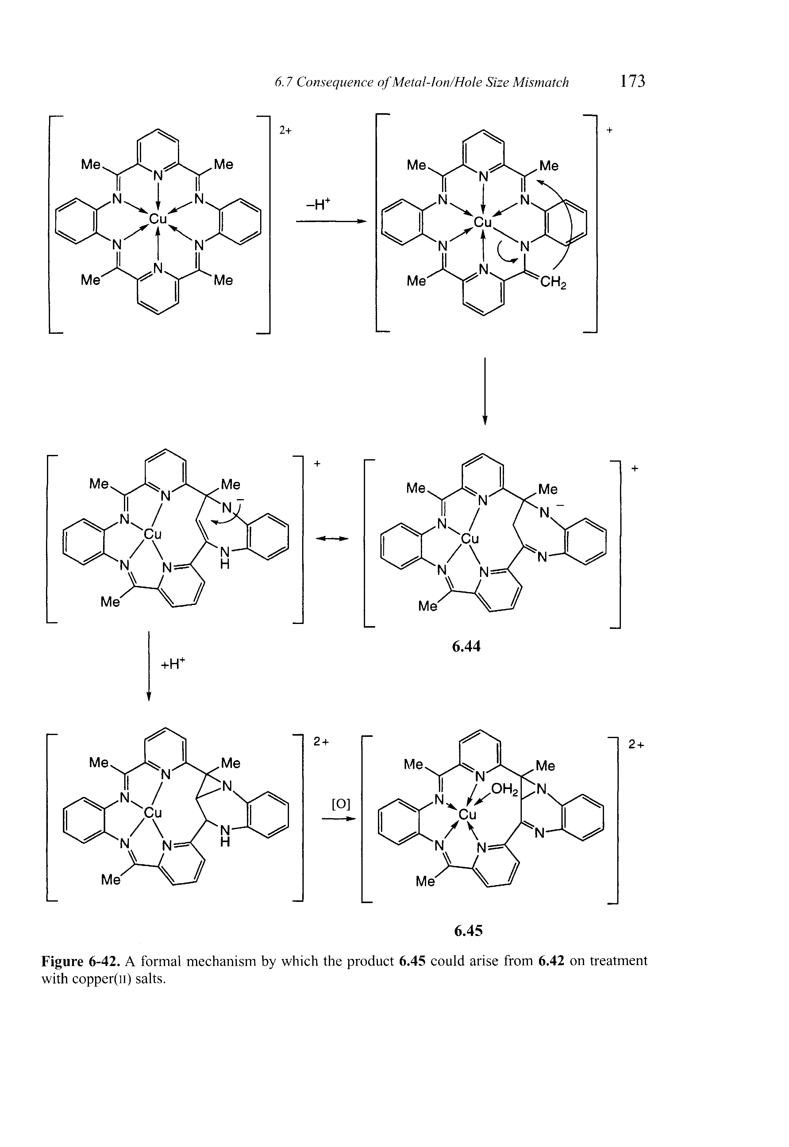 Figure 6-42. A formal mechanism by which the product 6.45 could arise from 6.42 on treatment with copper(n) salts.