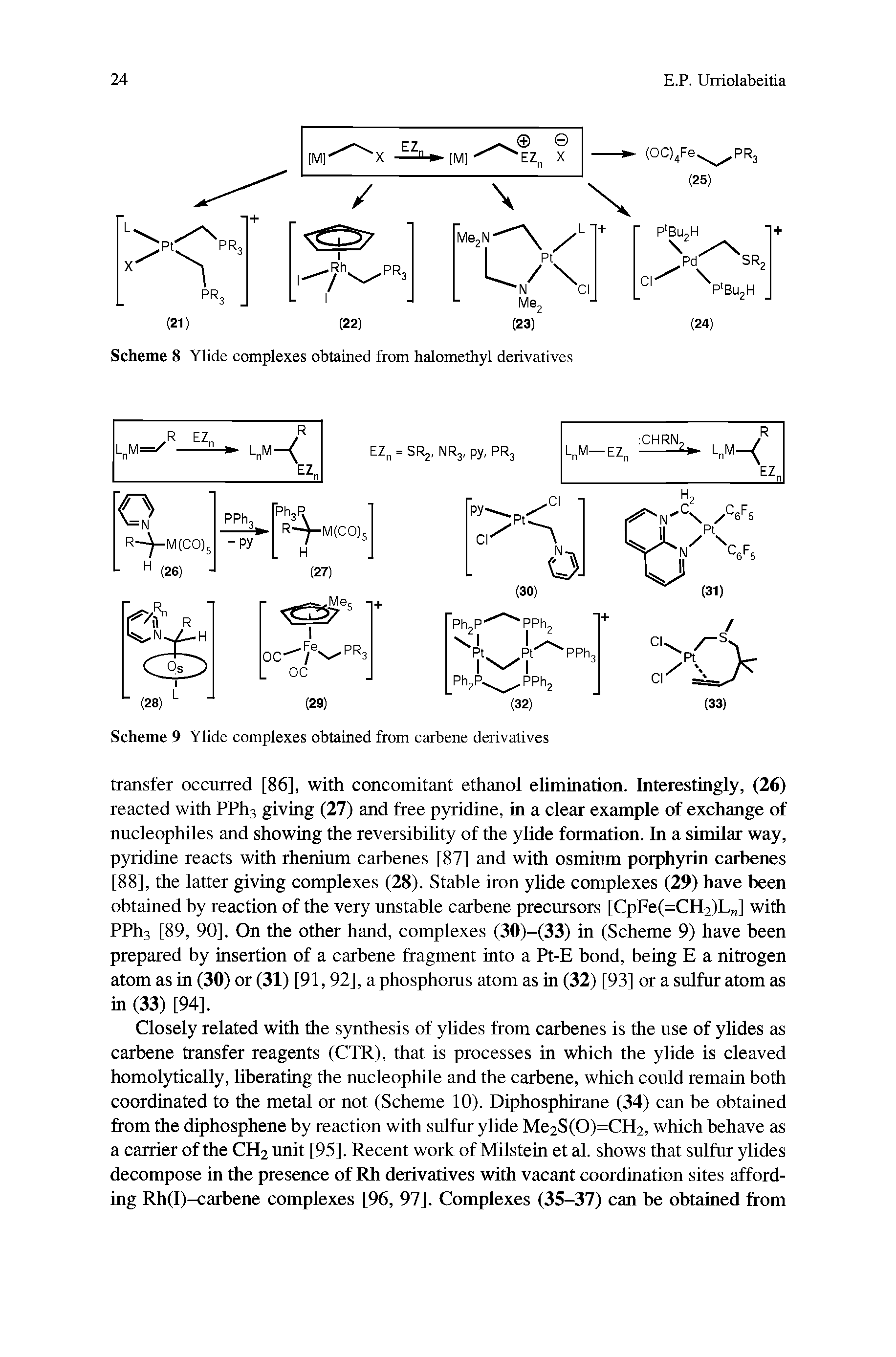 Scheme 9 Ylide complexes obtained from carbene derivatives...