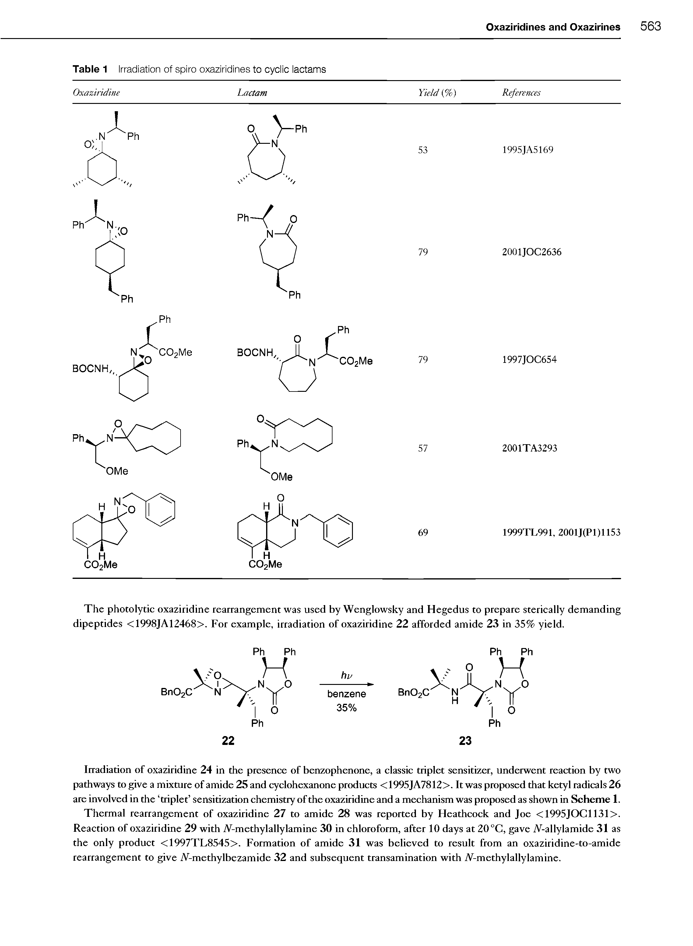 Table 1 Irradiation of spiro oxaziridines to cyclic lactams...