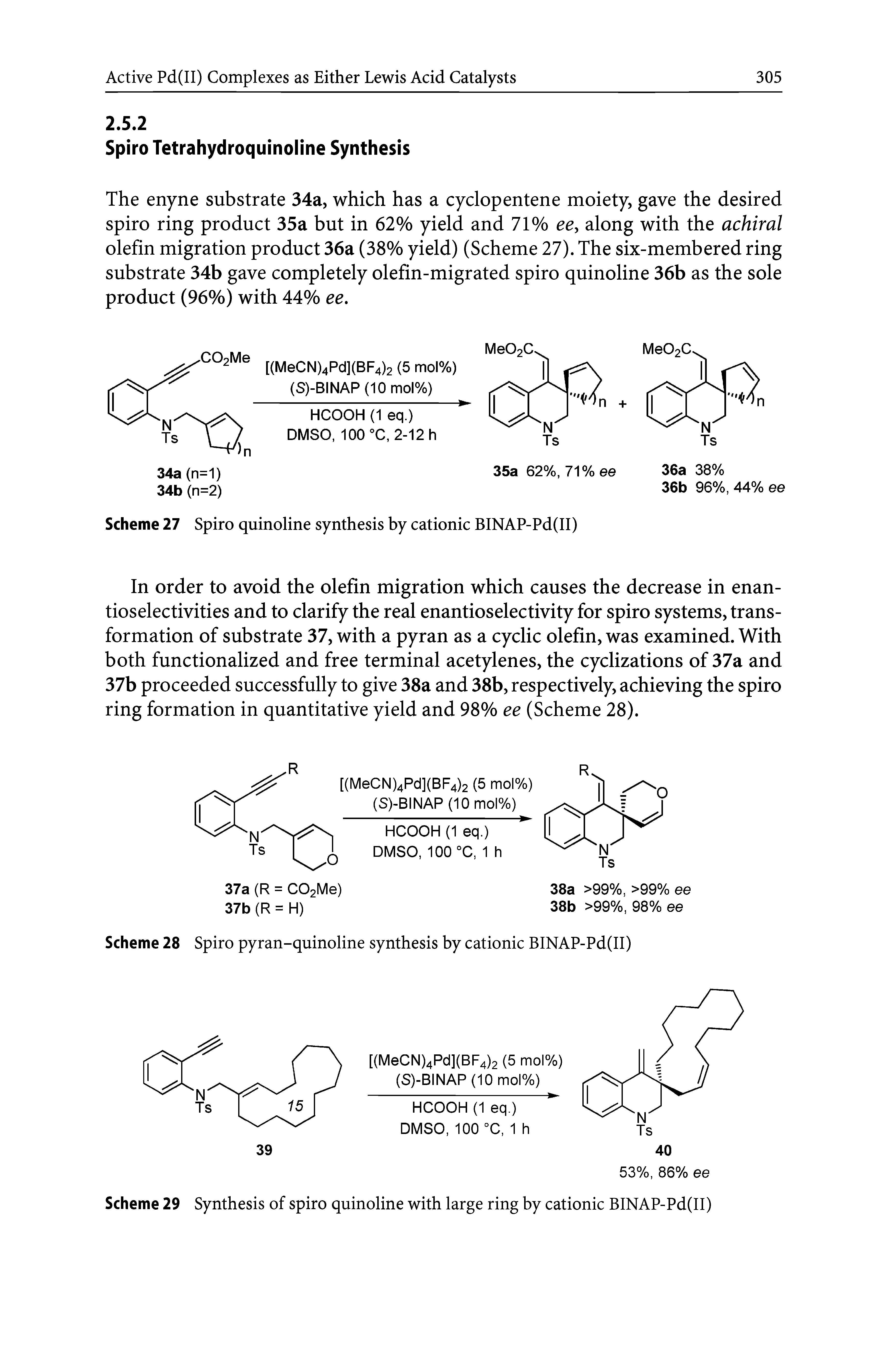 Scheme 28 Spiro pyran-quinoline synthesis by cationic BINAP-Pd(II)...