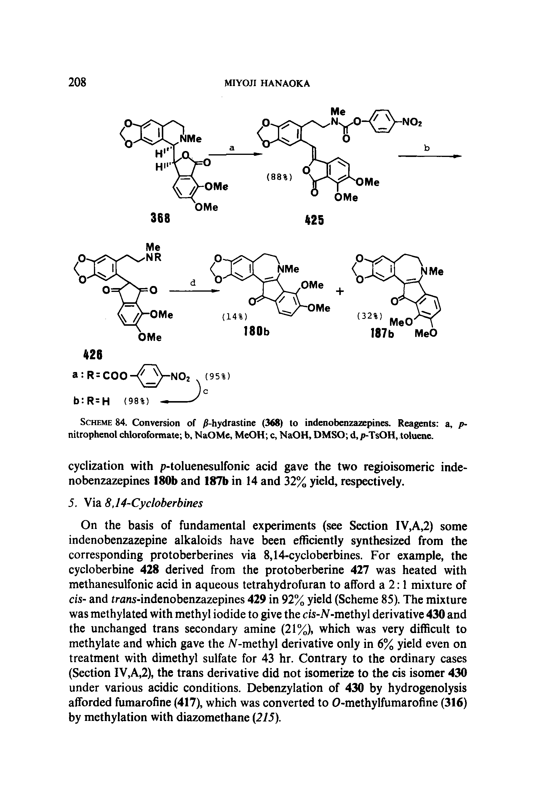 Scheme 84. Conversion of /3-hydrastine (368) to indenobenzazepines. Reagents a, p-nitrophenol chloroformate b, NaOMe, MeOH c, NaOH, DMSO d, p-TsOH, toluene.