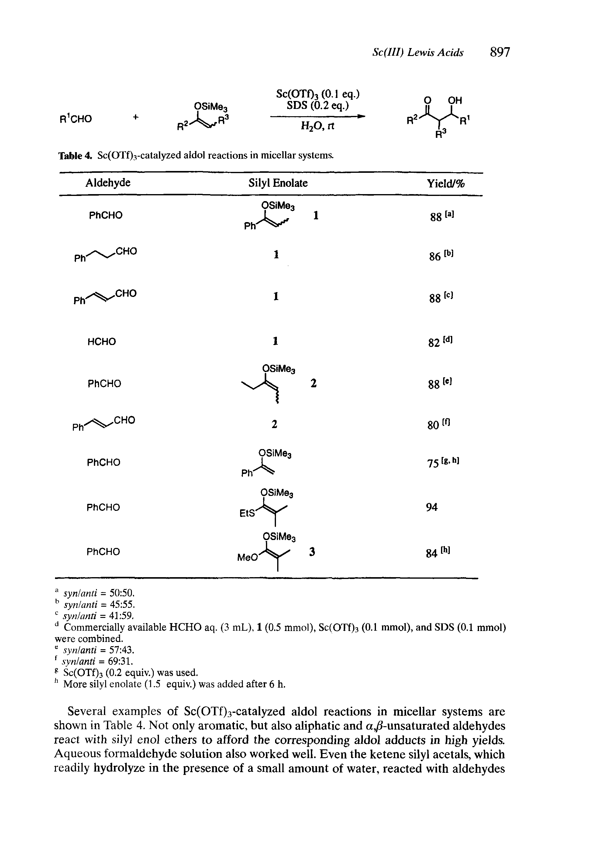 Table 4. Sc(OTf)3-catalyzed aldol reactions in micellar systems.
