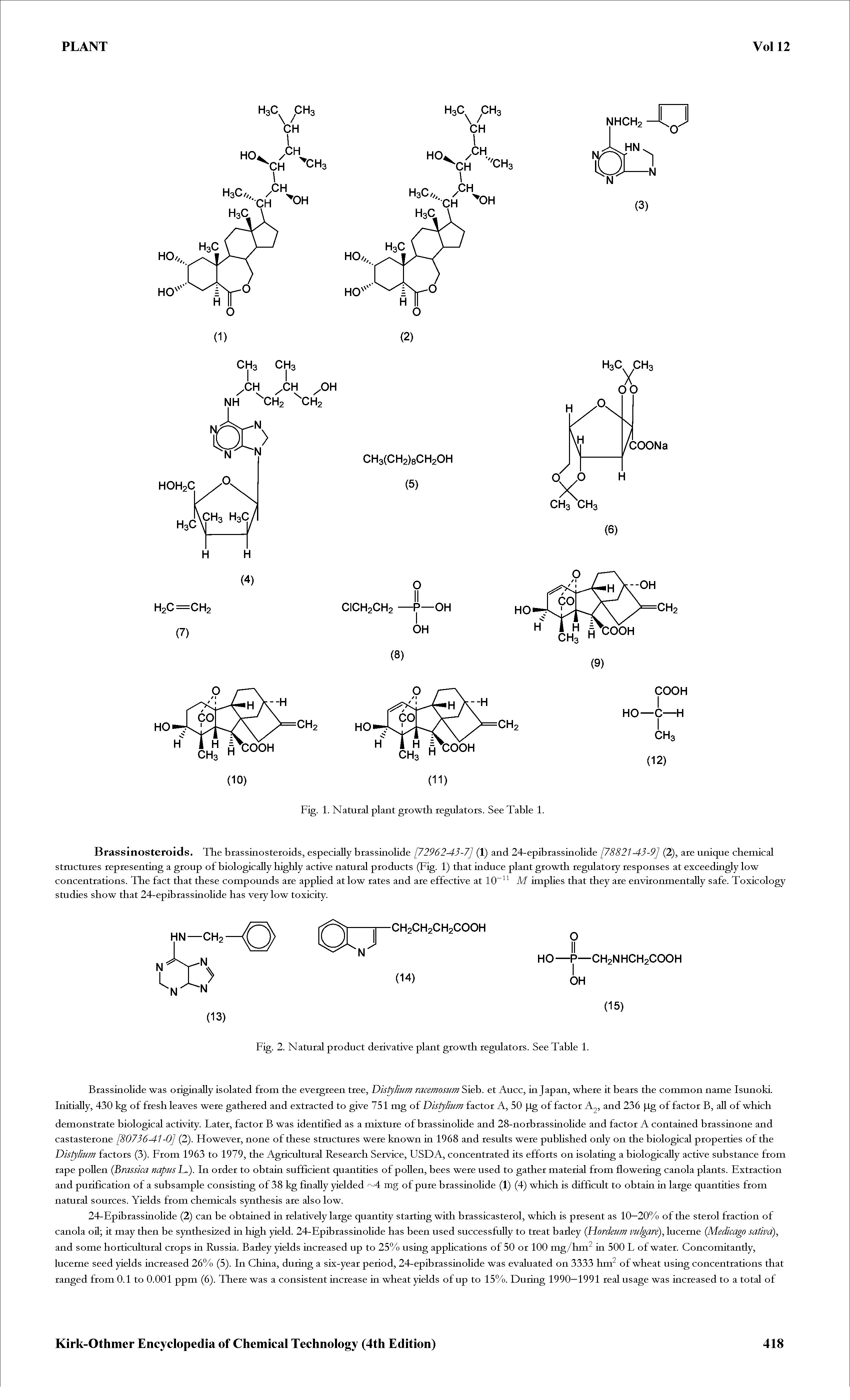 Fig. 2. Natural product derivative plant growth regulators. See Table 1.