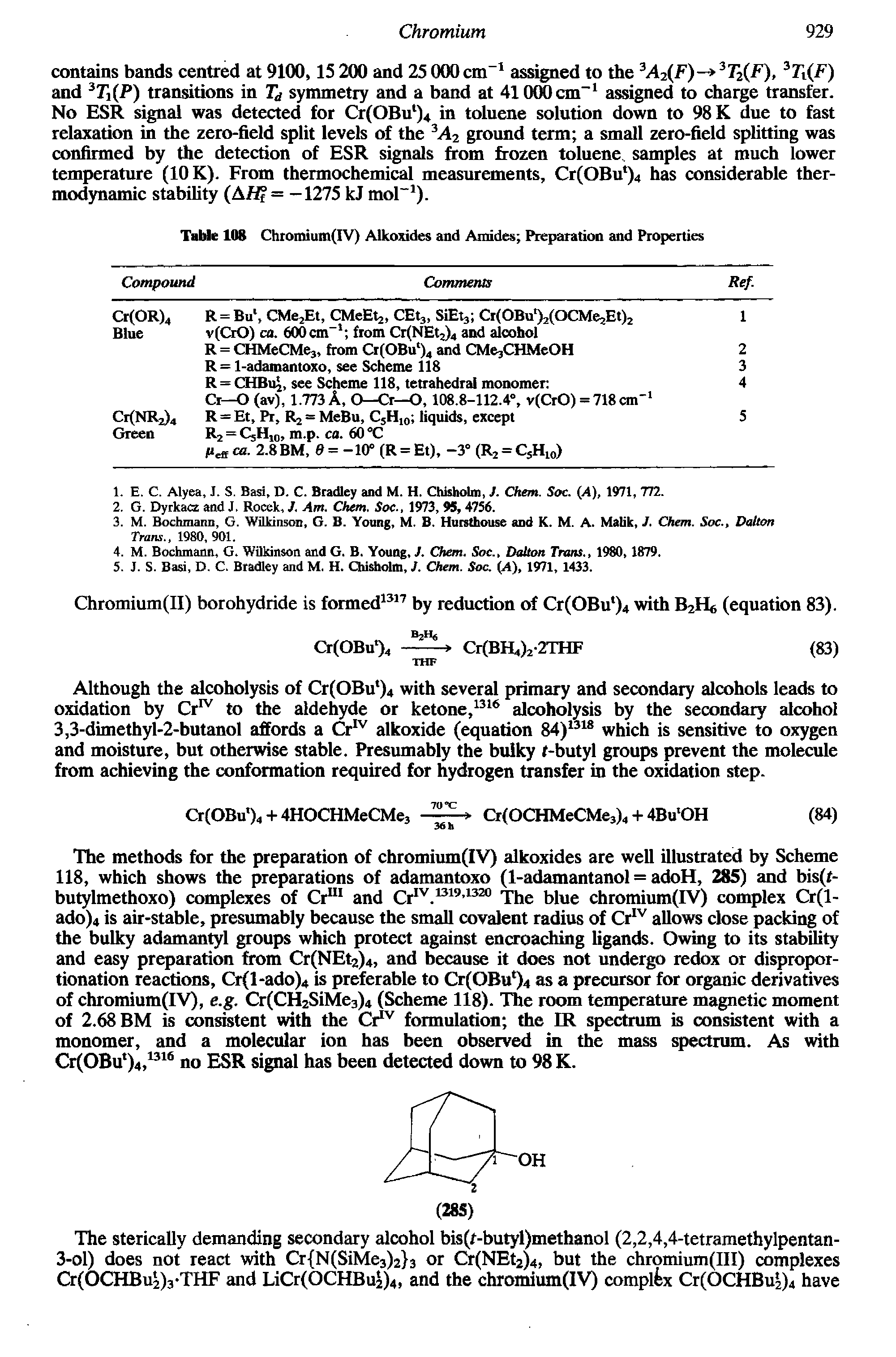 Table 108 Chromium(rV) Alkoxides and Amides Preparation and Properties...