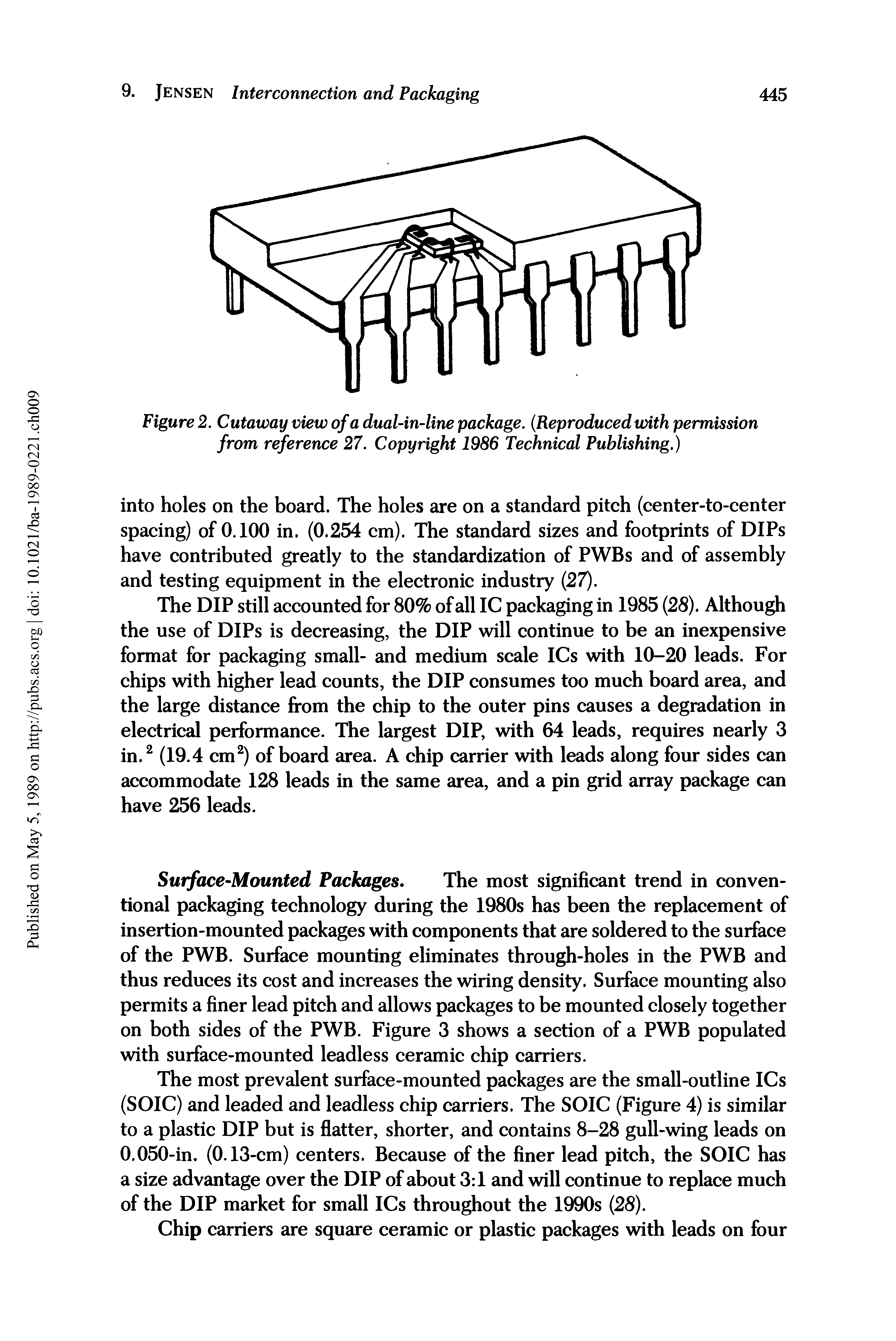 Figure 2. Cutaway view of a dual-in-line package. (Reproduced with permission from reference 27. Copyright 1986 Technical Publishing.)...