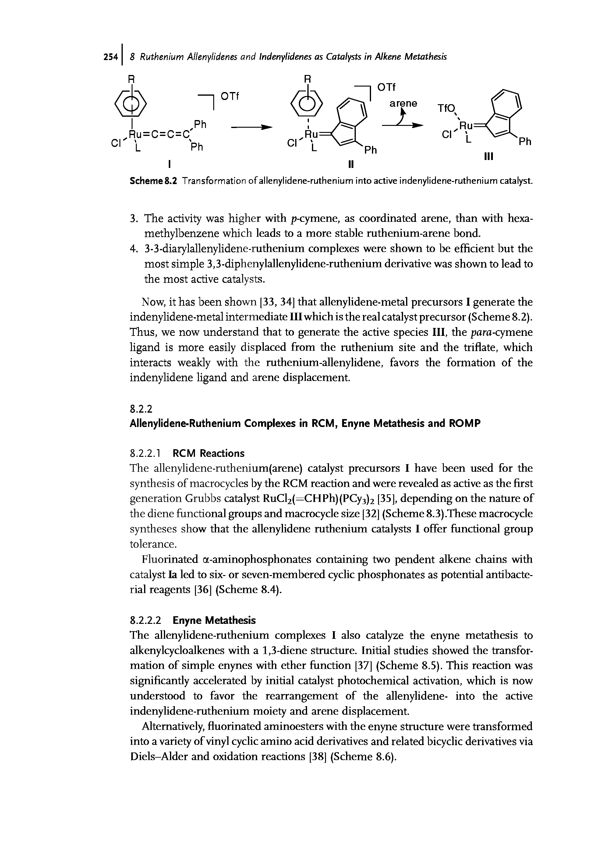 Scheme 8.2 Transformation of allenylidene-ruthenium into active indenylidene-ruthenium catalyst.