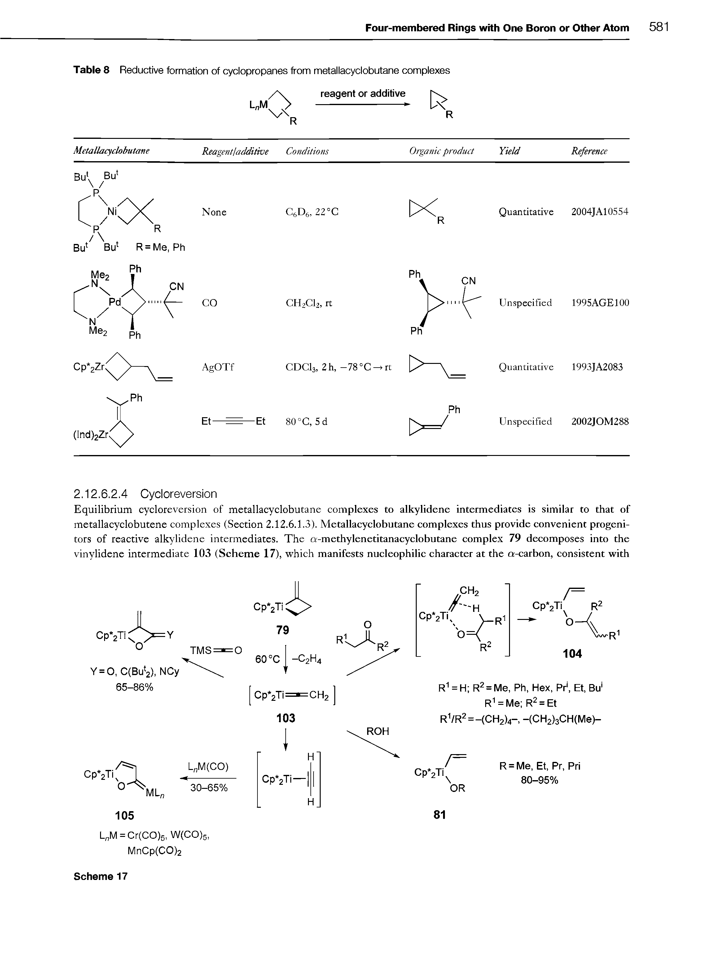 Table 8 Reductive formation of cyclopropanes from metallacyclobutane complexes...