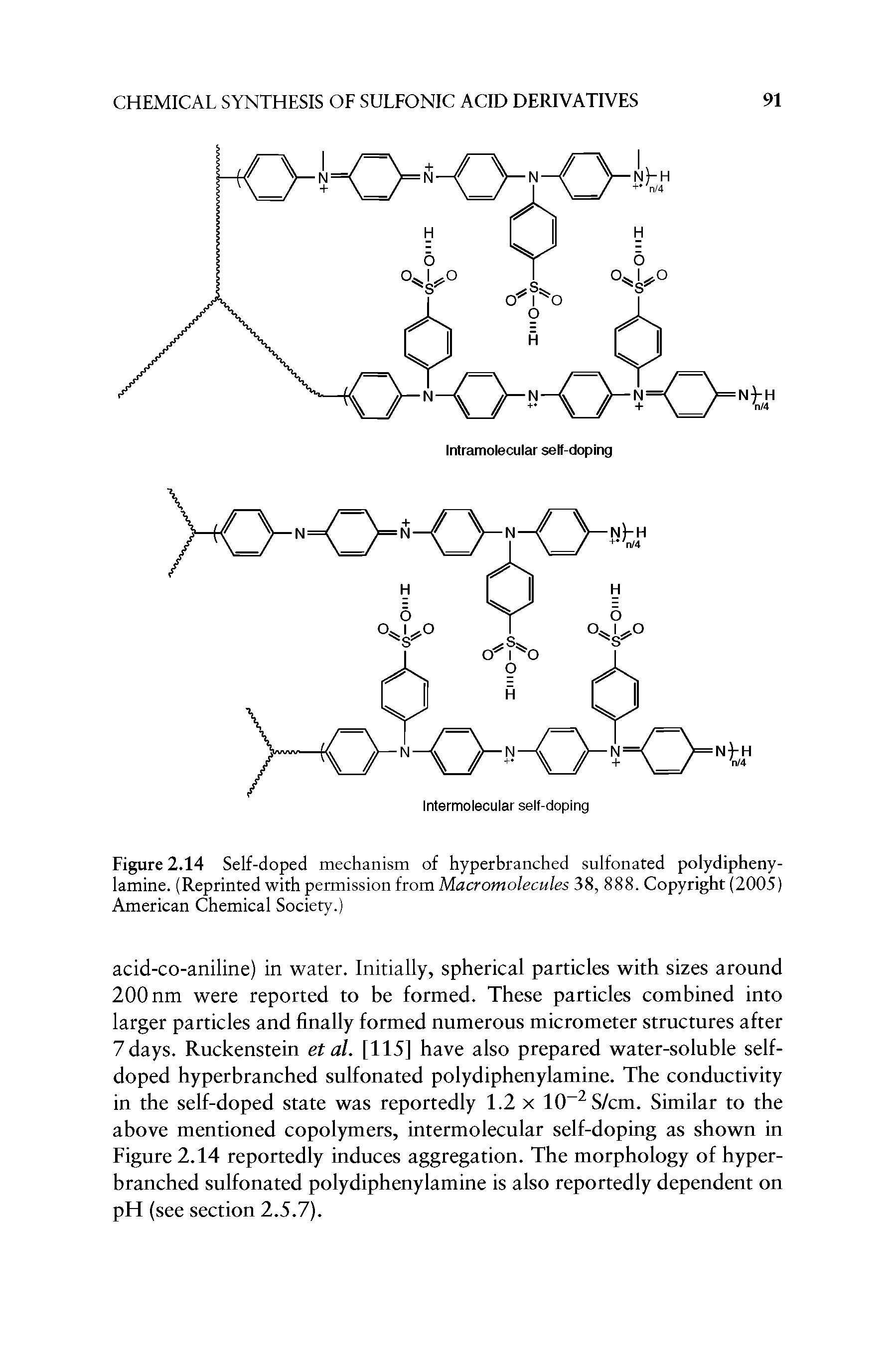 Figure 2.14 Self-doped mechanism of hyperbranched sulfonated polydipheny-lamine. (Reprinted with permission from Macromolecules 38, 888. Copyright (2005) American Chemical Society.)...