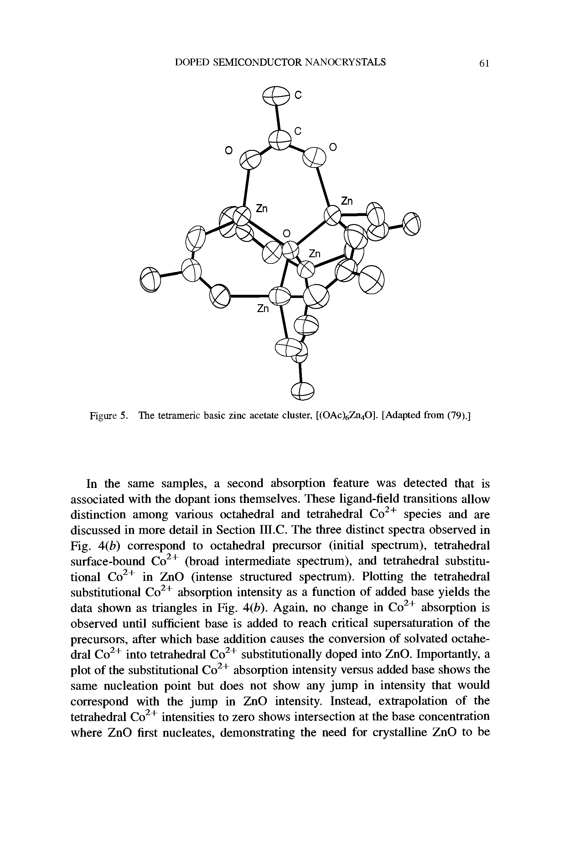 Figure 5. The tetrameric basic zinc acetate cluster, [(0Ac)6Zn40], [Adapted from (79).]...