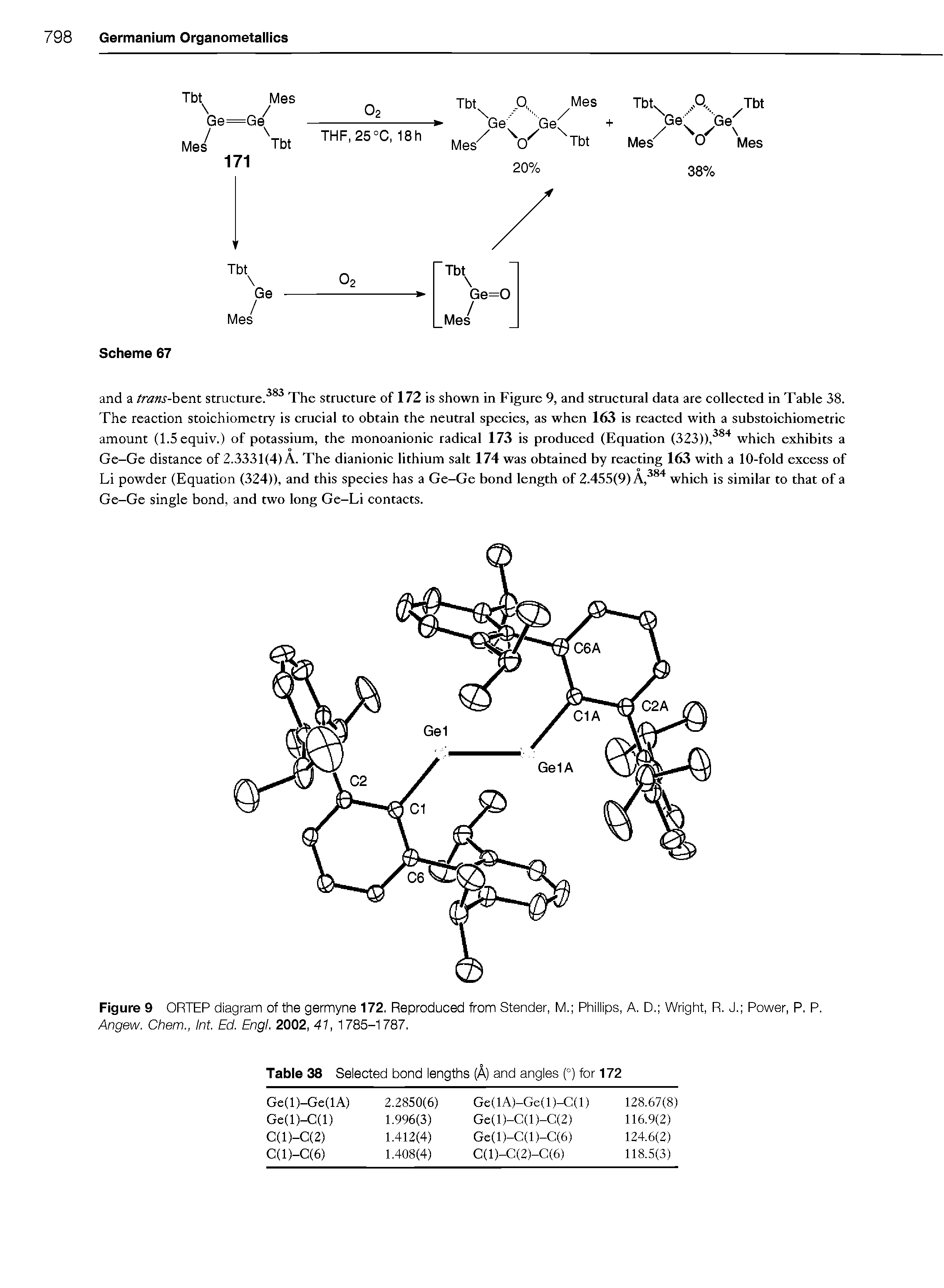 Figure 9 ORTEP diagram of the germyne 172. Reproduced from Stender, M. Phillips, A. D. Wright, R. J. Power, P. P. Angew. Chem., Int. Ed. Engl. 2002, 41, 1785-1787.